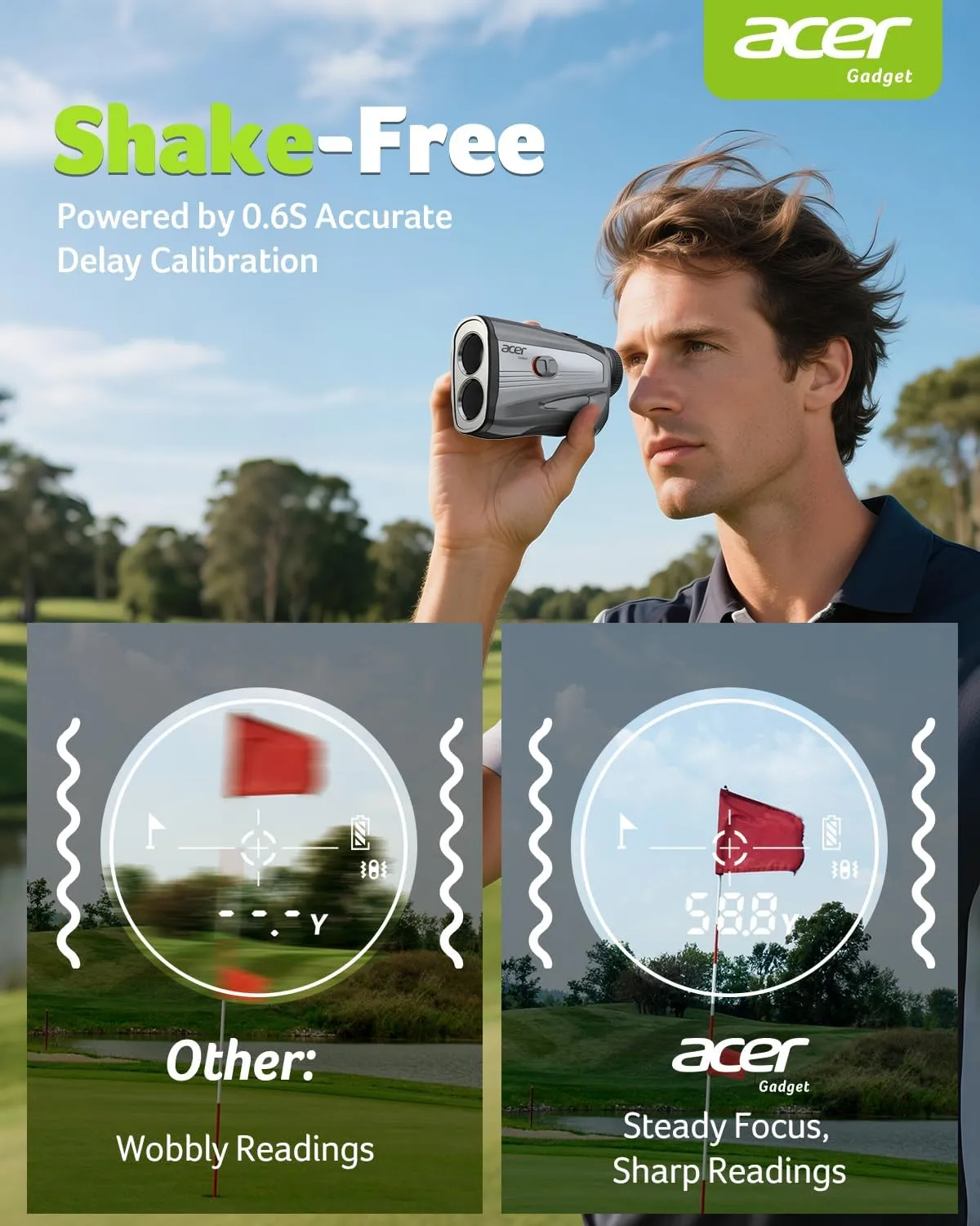 Acer Gadget Golf Rangefinder with Slope - 1200/1700Yards Laser Range Finder for Hunting, 6X Magnification Rangefinders Golf with Flag Pole Locking Vibration, Rechargeable Magnetic Golfing Gift for Men