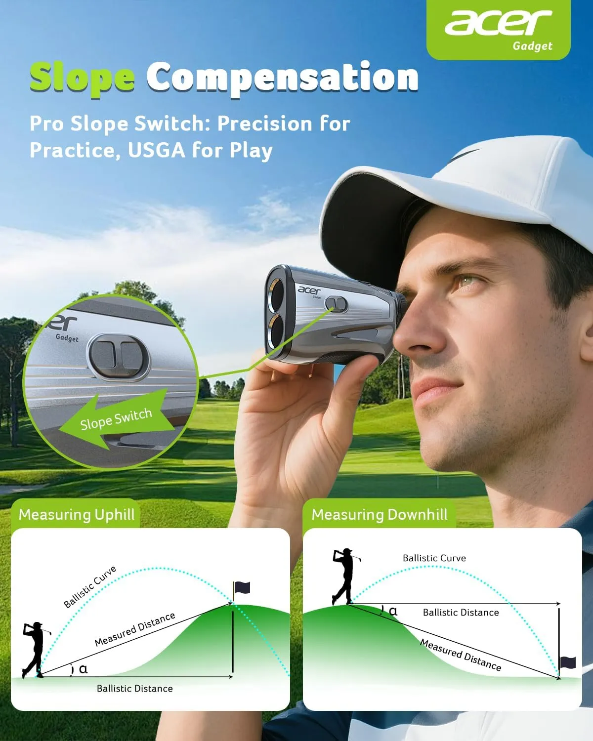 Acer Gadget Golf Rangefinder with Slope - 1200/1700Yards Laser Range Finder for Hunting, 6X Magnification Rangefinders Golf with Flag Pole Locking Vibration, Rechargeable Magnetic Golfing Gift for Men