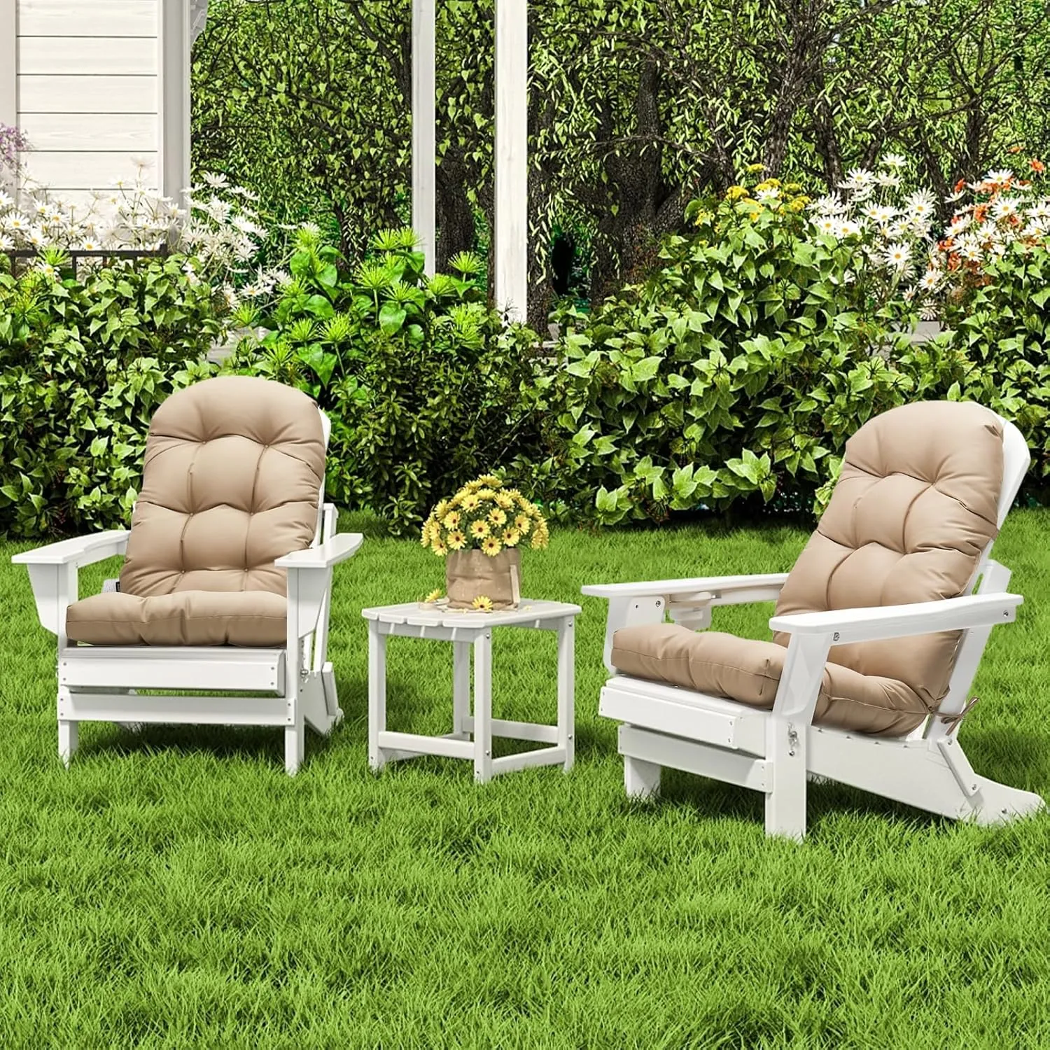 Adirondack Chair Cushion, High Back Patio Cushions with Adjustable Ties, 48.8 x 20.4 x 4.3, Waterproof Tufted Pillow, Fade Resistant Seat Rocking Chair Cushion for Indoor/Outdoor, Khaki, 2