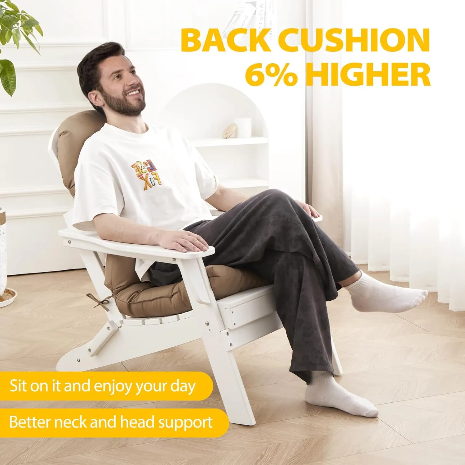 Adirondack Chair Cushion, High Back Patio Cushions with Adjustable Ties, 48.8x20.4x4.3, Waterproof Tufted Pillow, Fade Resistant Seat Rocking Chair Cushion for Indoor/Outdoor, Cappuccino, 1
