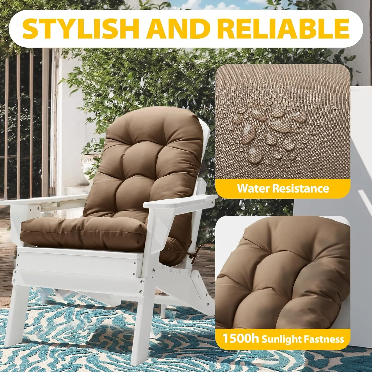 Adirondack Chair Cushion, High Back Patio Cushions with Adjustable Ties, 48.8x20.4x4.3, Waterproof Tufted Pillow, Fade Resistant Seat Rocking Chair Cushion for Indoor/Outdoor, Cappuccino, 1