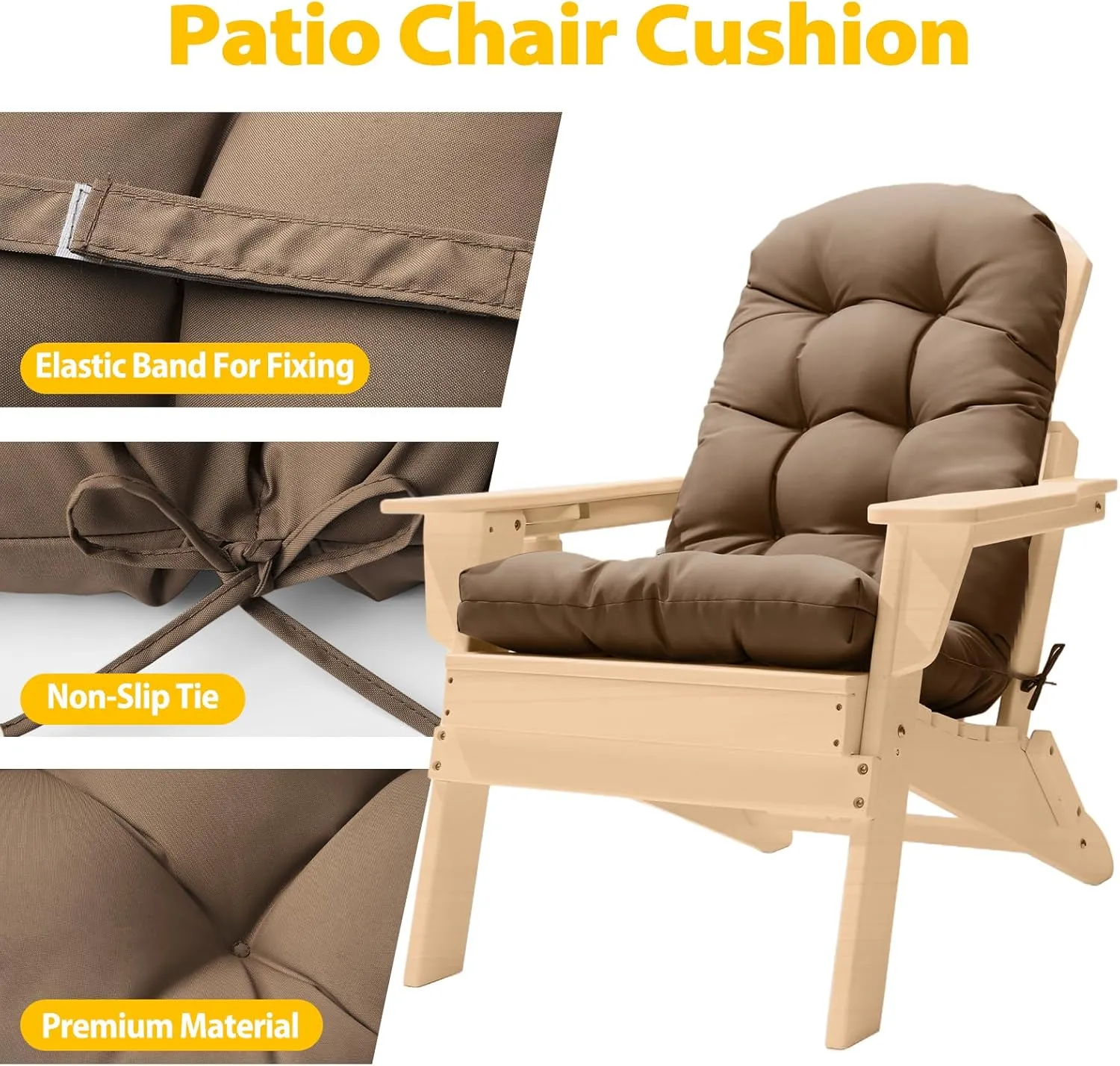 Adirondack Chair Cushion, High Back Patio Cushions with Adjustable Ties, 48.8x20.4x4.3, Waterproof Tufted Pillow, Fade Resistant Seat Rocking Chair Cushion for Indoor/Outdoor, Cappuccino, 1