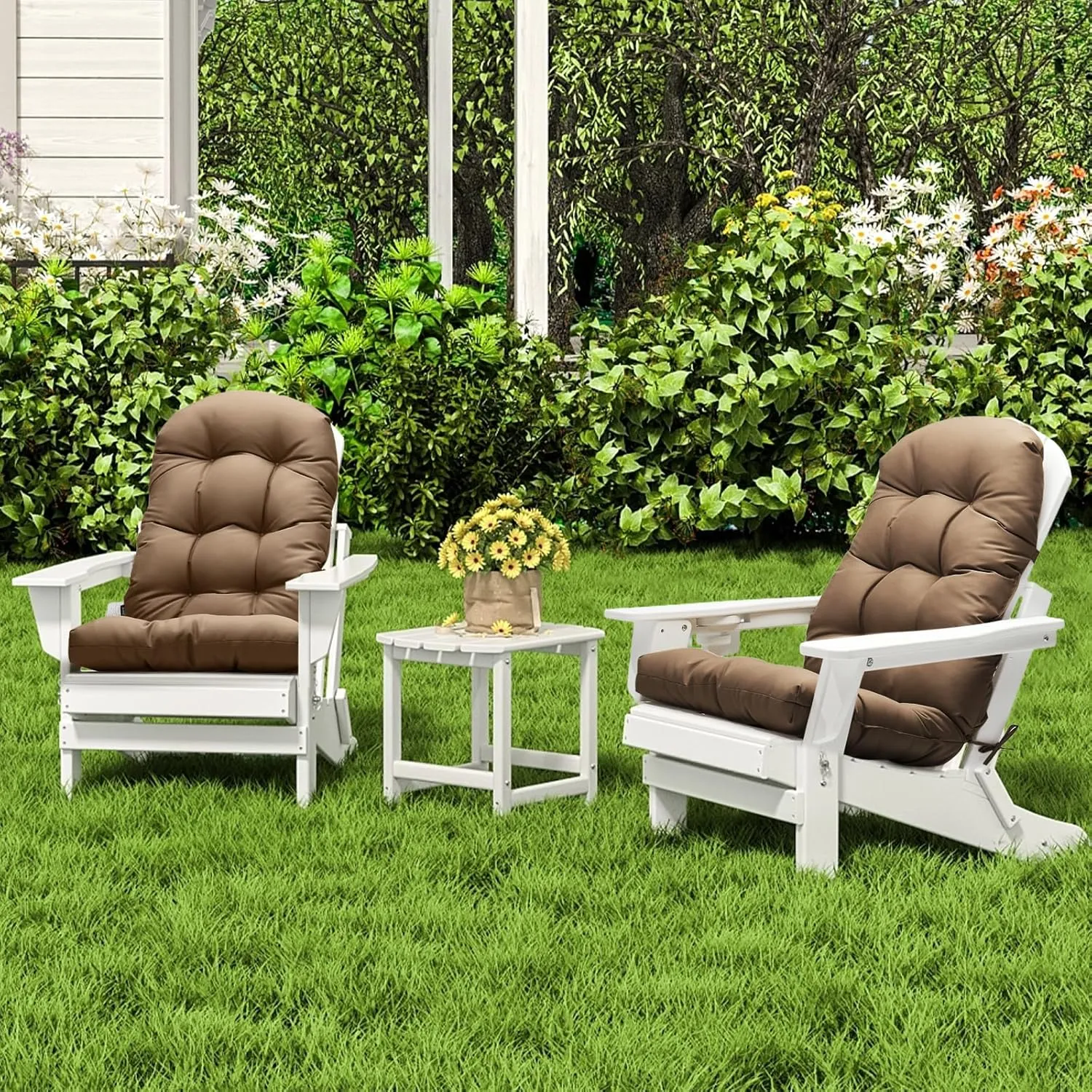 Adirondack Chair Cushion, High Back Patio Cushions with Adjustable Ties, 48.8x20.4x4.3, Waterproof Tufted Pillow, Fade Resistant Seat Rocking Chair Cushion for Indoor/Outdoor, Cappuccino, 1