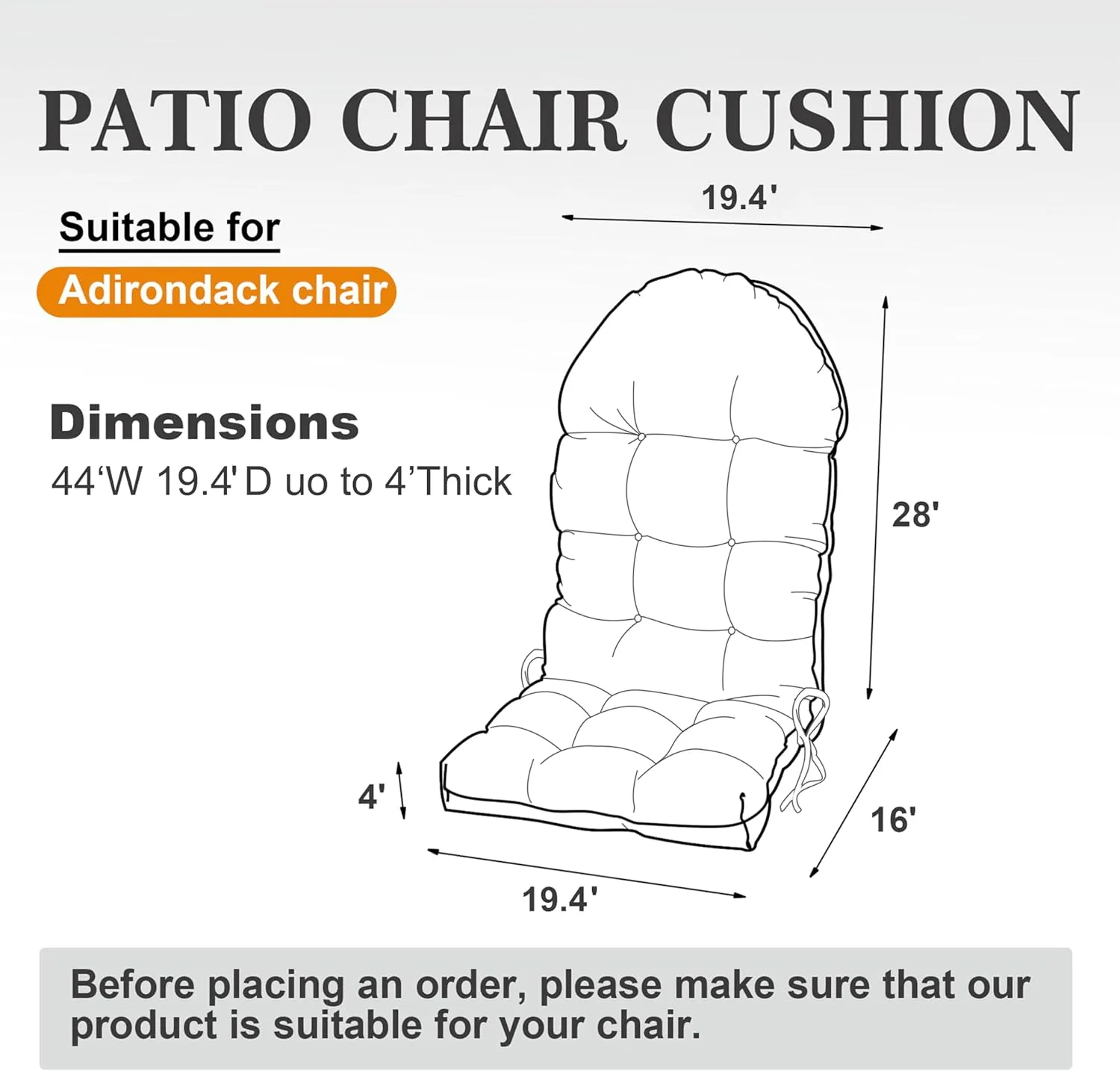 Adirondack Chair Cushion, Rocking Chair Cushion 44x19.4x4 inch, High Back Patio Cushions of Upper and Lower with Ties, Sunscreen and Fade-Resistant (Baltic Sea, 2)