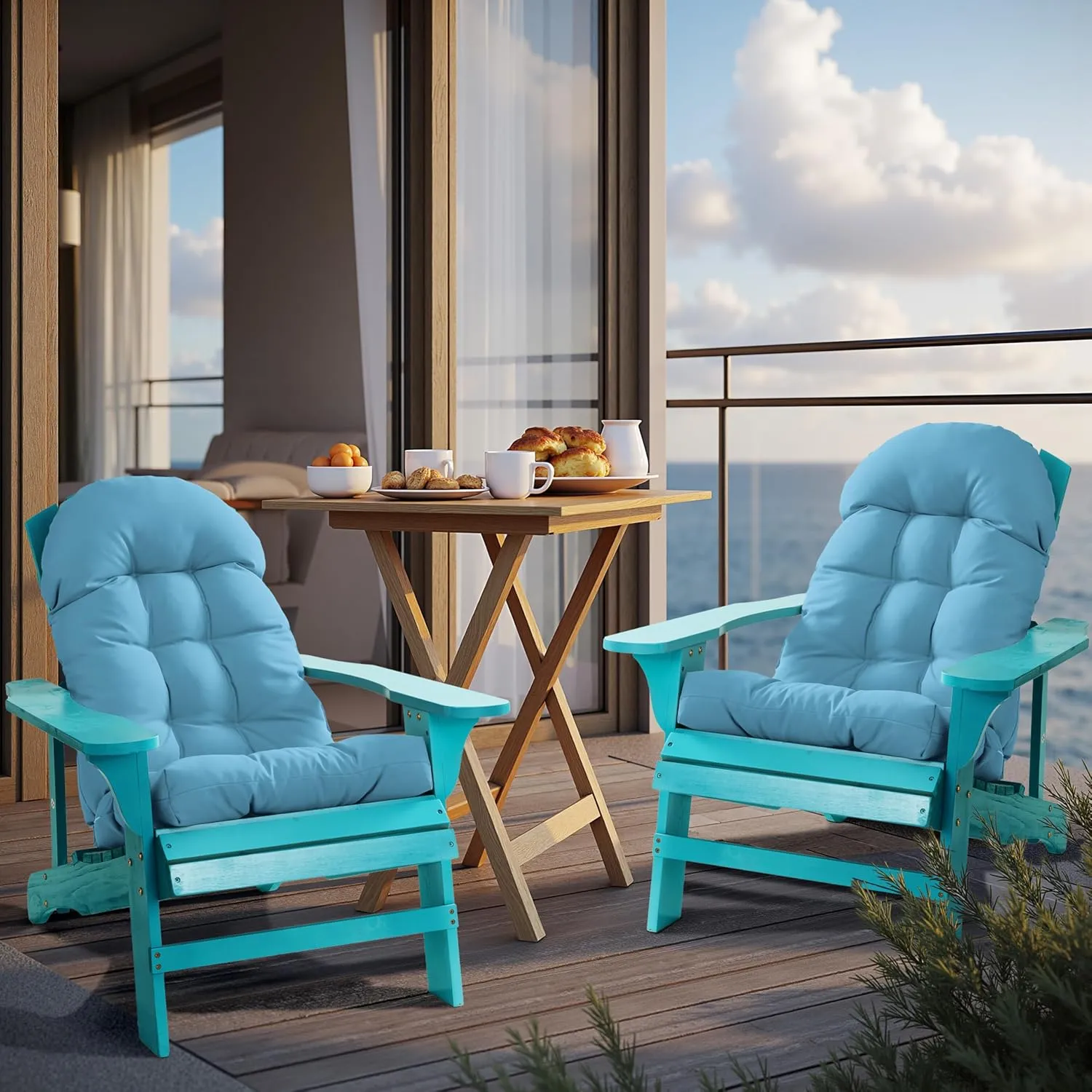 Adirondack Chair Cushion, Rocking Chair Cushion 44x19.4x4 inch, High Back Patio Cushions of Upper and Lower with Ties, Sunscreen and Fade-Resistant (Baltic Sea, 2)