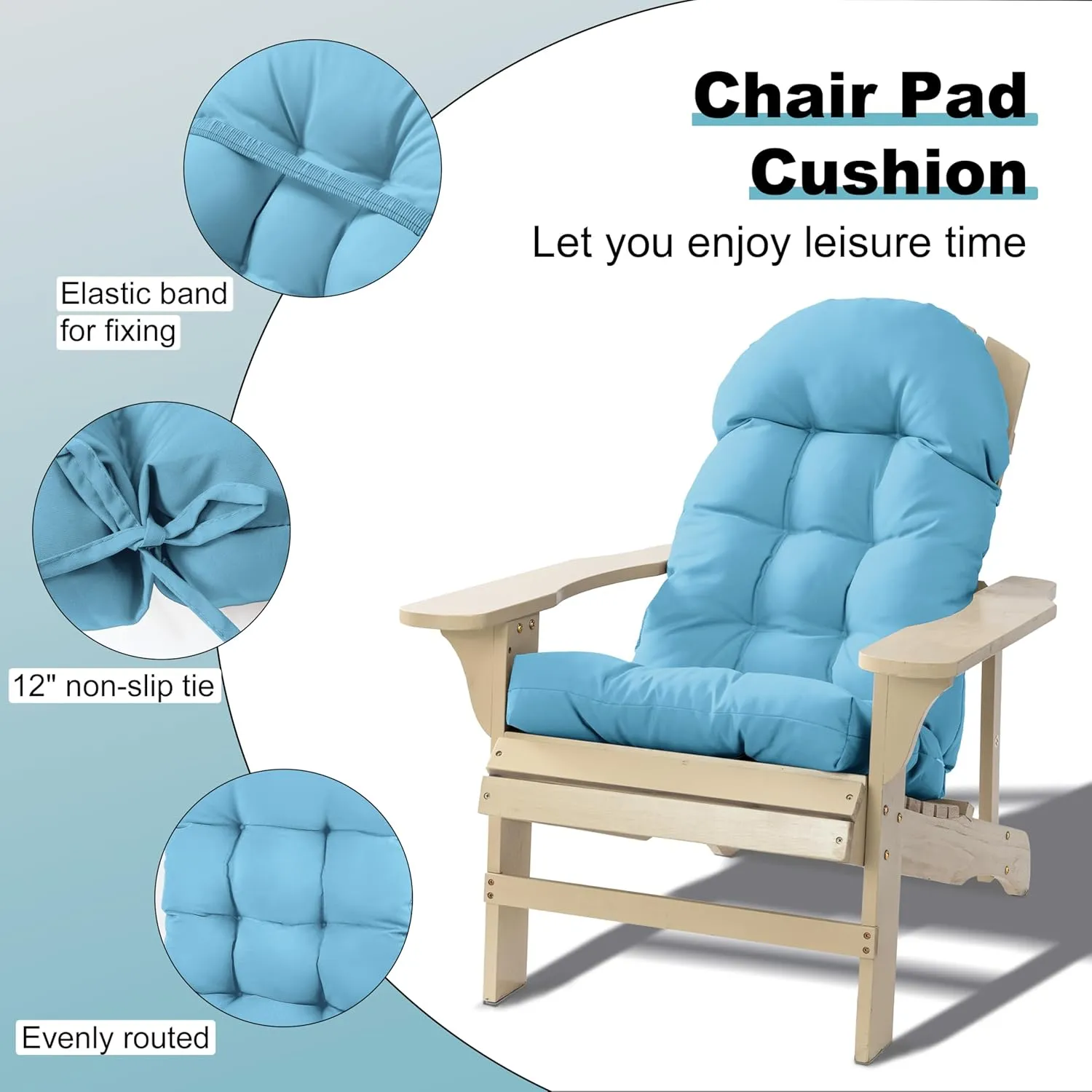 Adirondack Chair Cushion, Rocking Chair Cushion 44x19.4x4 inch, High Back Patio Cushions of Upper and Lower with Ties, Sunscreen and Fade-Resistant (Baltic Sea, 2)
