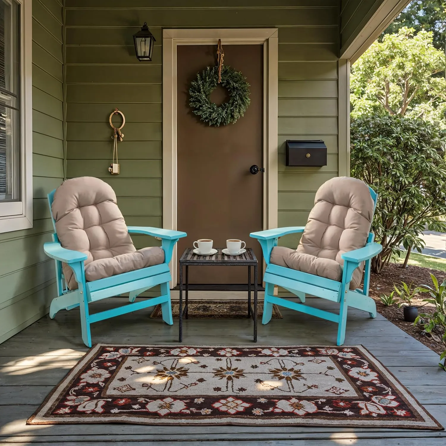 Adirondack Chair Cushion, Rocking Chair Cushion 44x19.4x4 inch, High Back Patio Cushions of Upper and Lower with Ties, Sunscreen and Fade-Resistant (Beige, 1)