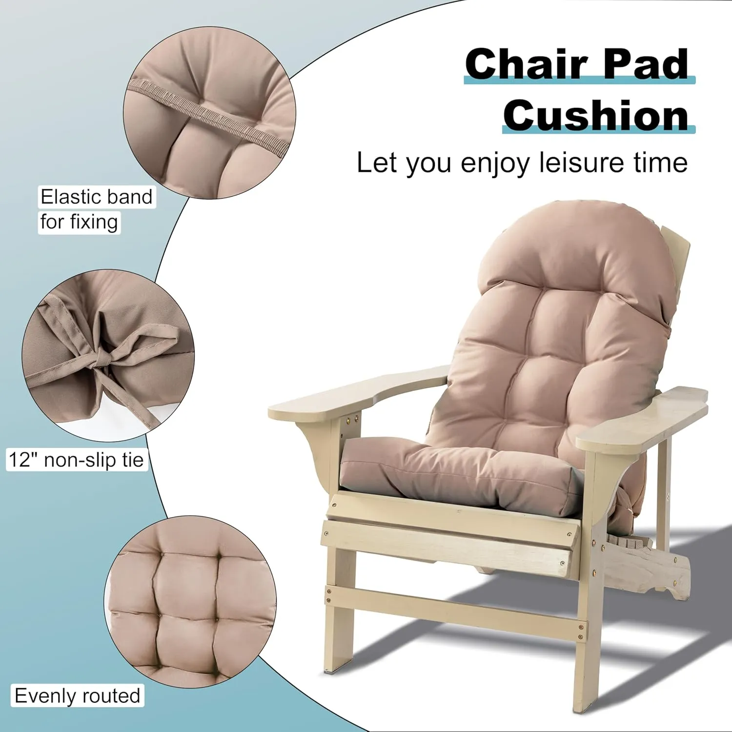 Adirondack Chair Cushion, Rocking Chair Cushion 44x19.4x4 inch, High Back Patio Cushions of Upper and Lower with Ties, Sunscreen and Fade-Resistant (Beige, 1)