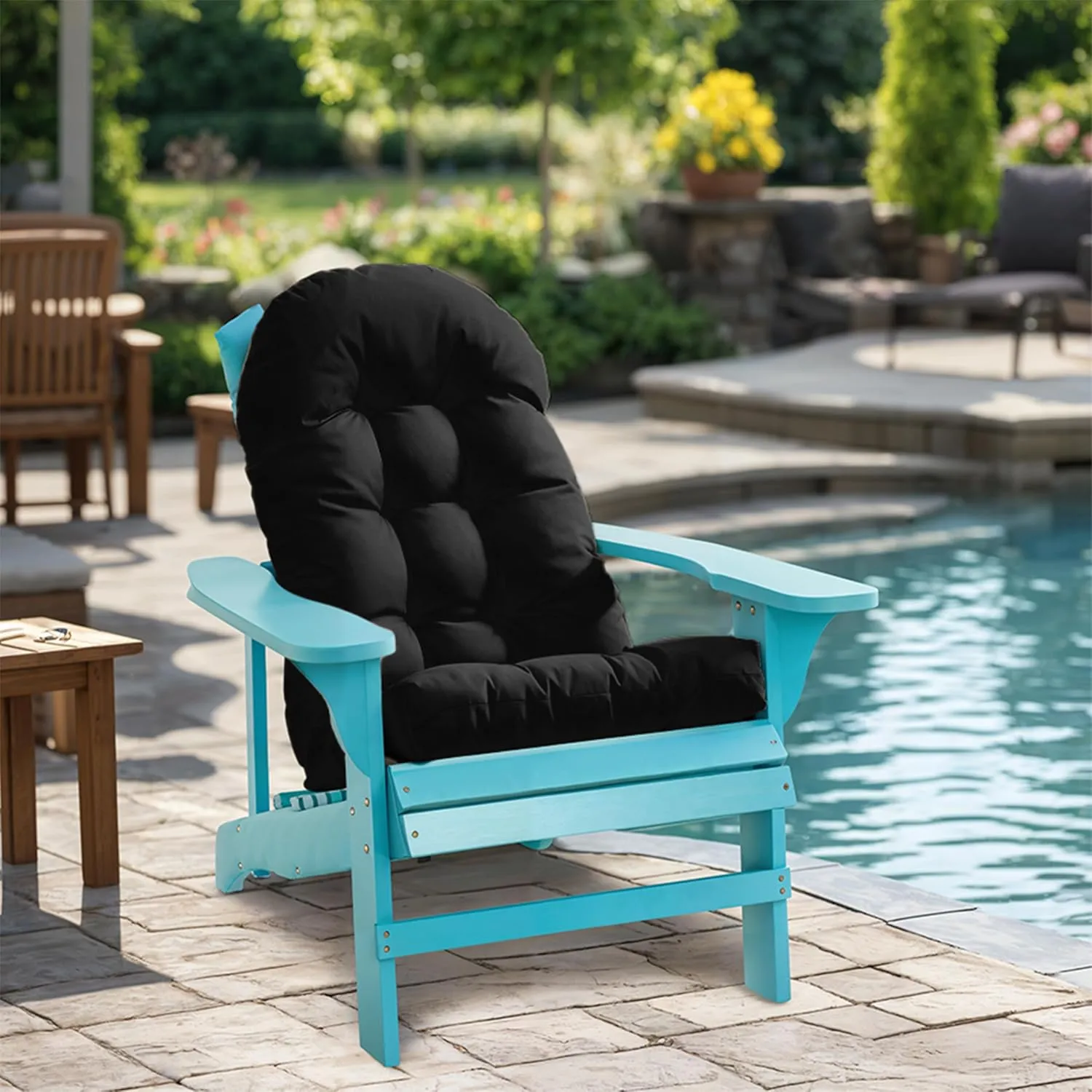 Adirondack Chair Cushion, Rocking Chair Cushion 44x19.4x4 inch, High Back Patio Cushions of Upper and Lower with Ties, Sunscreen and Fade-Resistant (Black, 1)