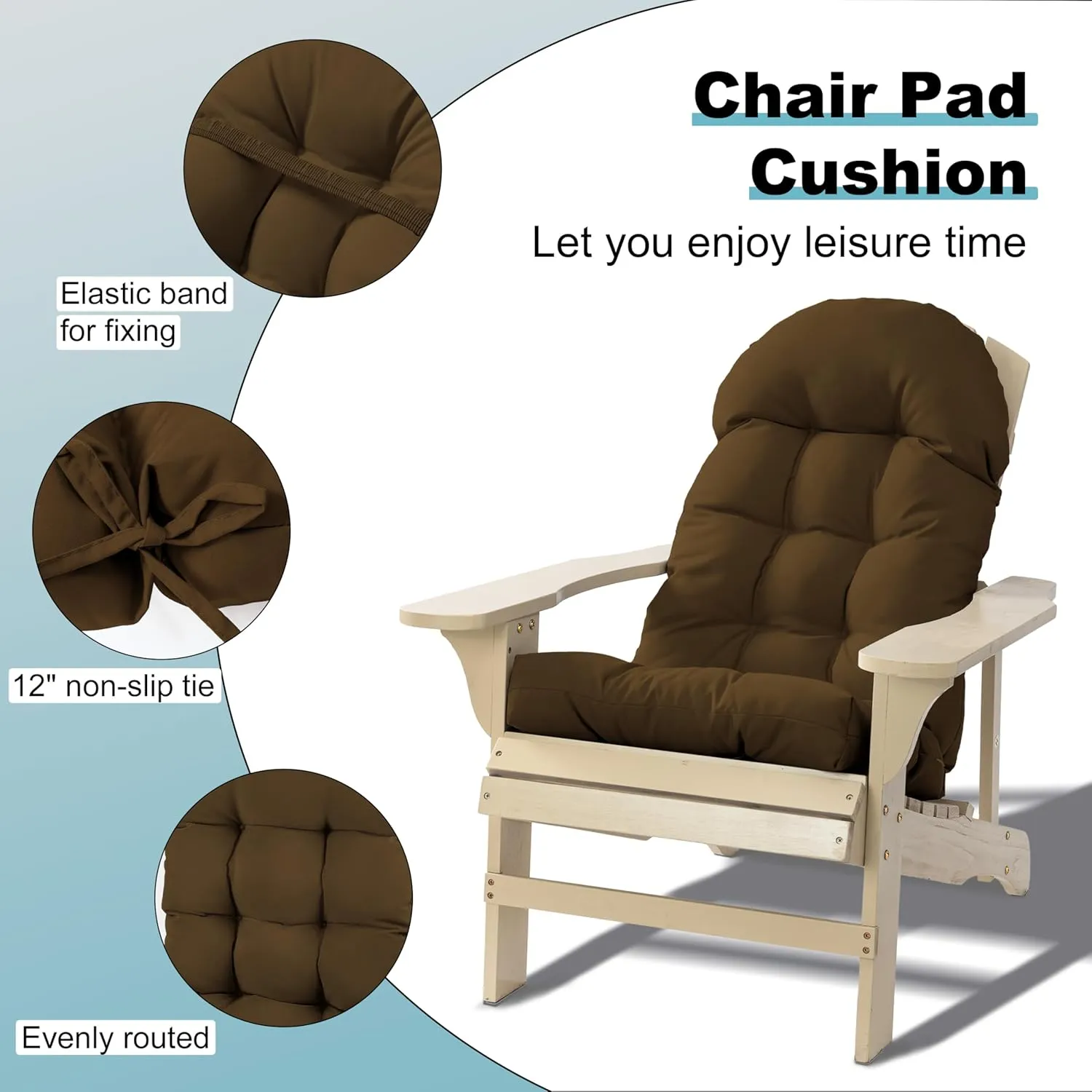 Adirondack Chair Cushion, Rocking Chair Cushion 44x19.4x4 inch, High Back Patio Cushions of Upper and Lower with Ties, Sunscreen and Fade-Resistant (Brown, 1)
