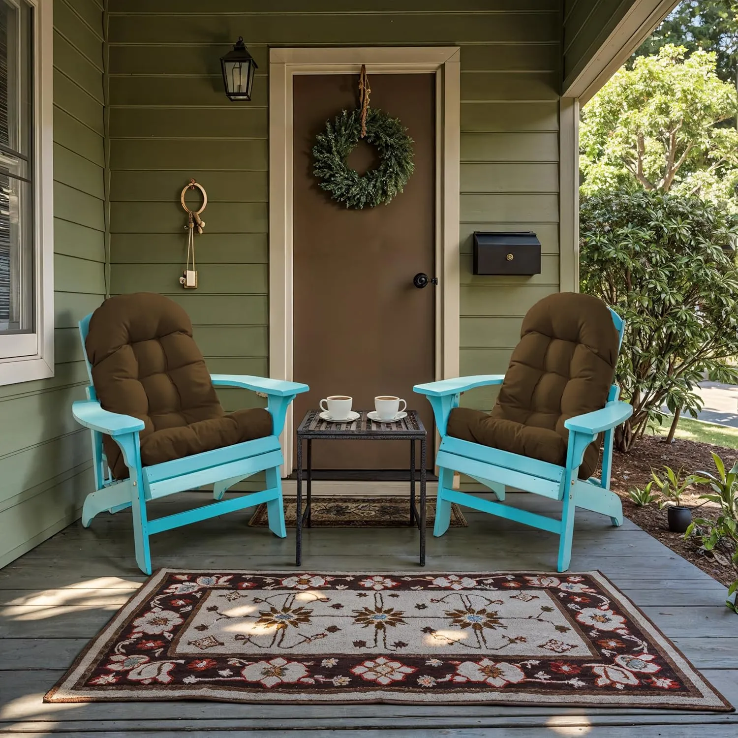Adirondack Chair Cushion, Rocking Chair Cushion 44x19.4x4 inch, High Back Patio Cushions of Upper and Lower with Ties, Sunscreen and Fade-Resistant (Brown, 1)