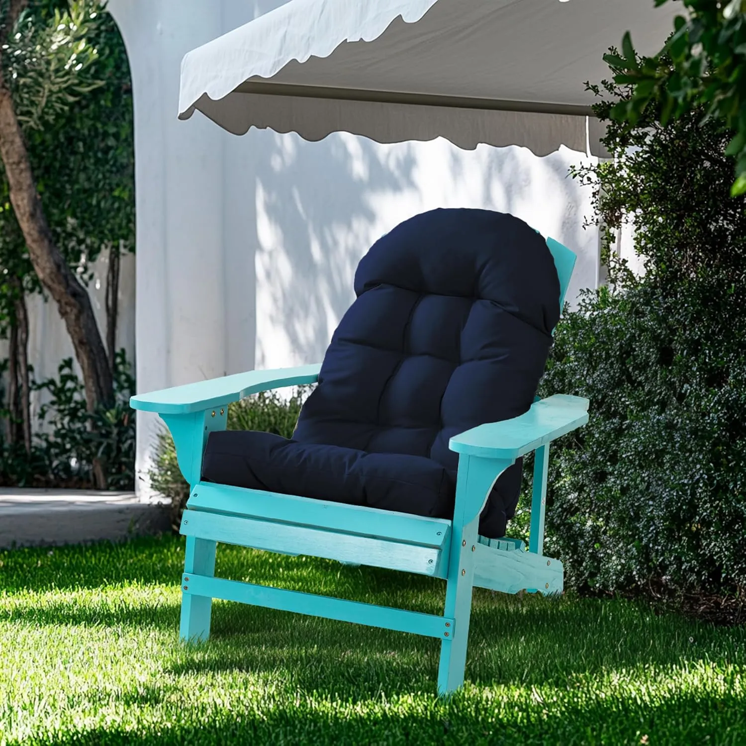 Adirondack Chair Cushion, Rocking Chair Cushion 44x19.4x4 inch, High Back Patio Cushions of Upper and Lower with Ties, Sunscreen and Fade-Resistant (Dark Blue, 1)