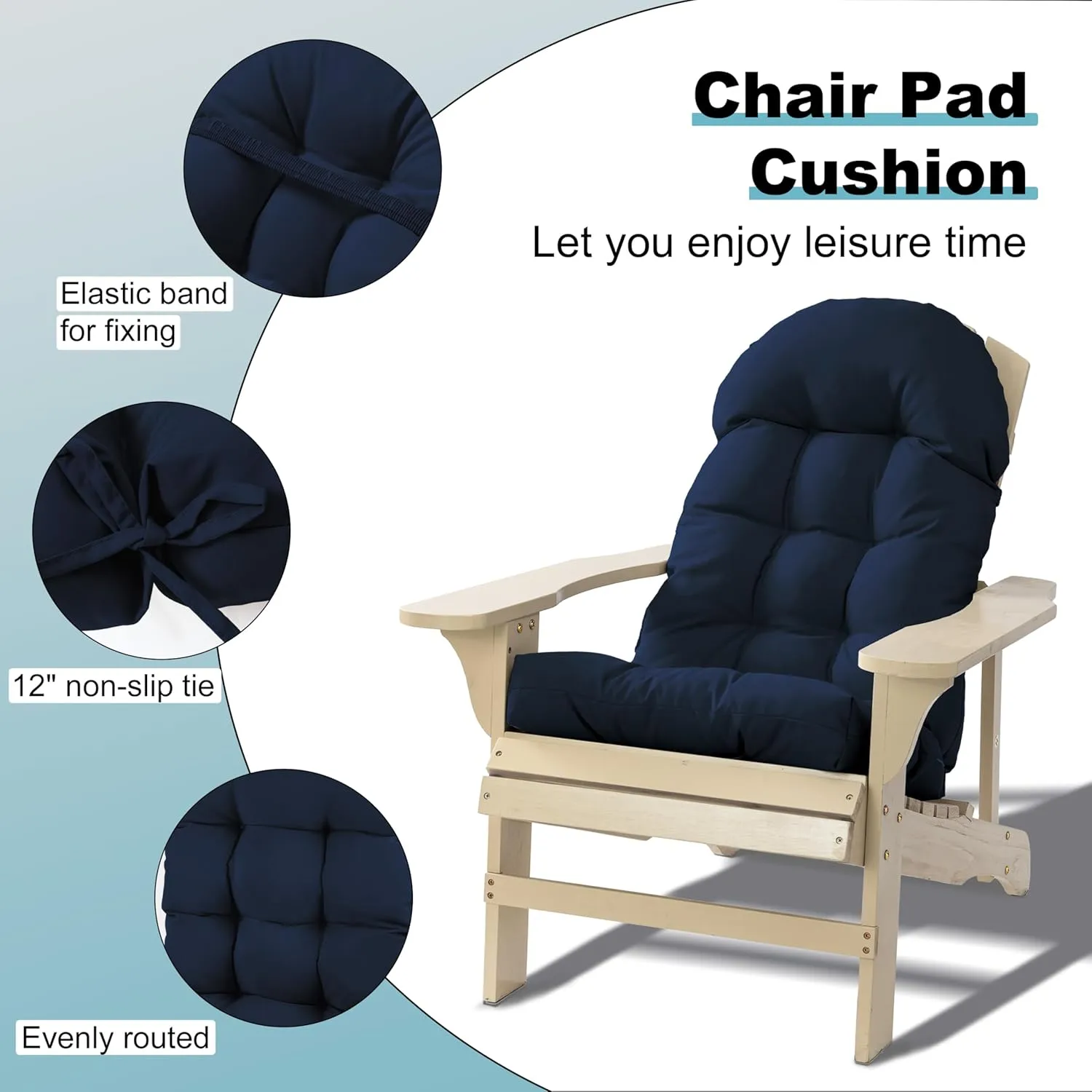 Adirondack Chair Cushion, Rocking Chair Cushion 44x19.4x4 inch, High Back Patio Cushions of Upper and Lower with Ties, Sunscreen and Fade-Resistant (Dark Blue, 1)