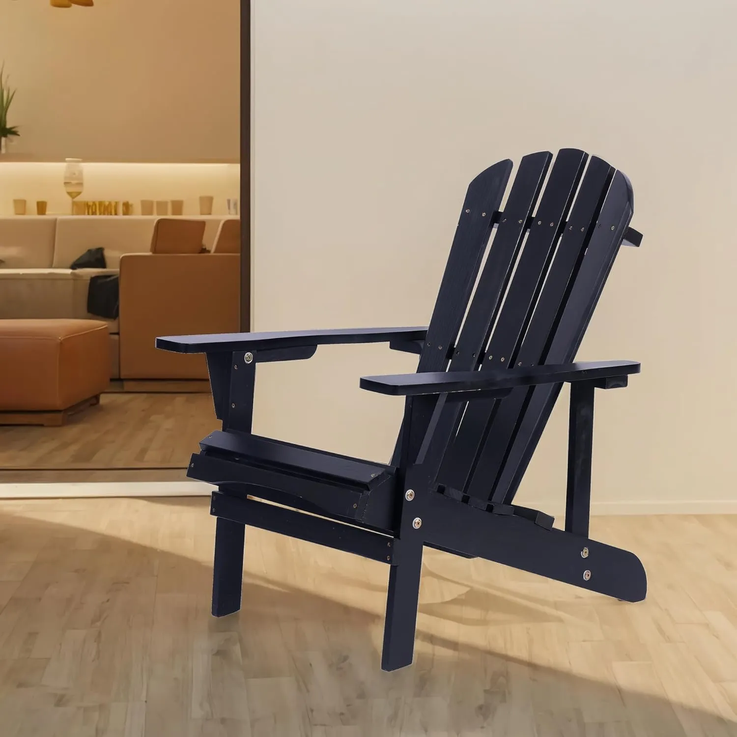 Adirondack Chair Solid Wood Accent Patio Chair Weather Resistant, Fire Pit Lounge Chairs, Ergonomic Outdoor Lounge Chairs for Backyard, Garden, Lawn and Beach (Dark Black)