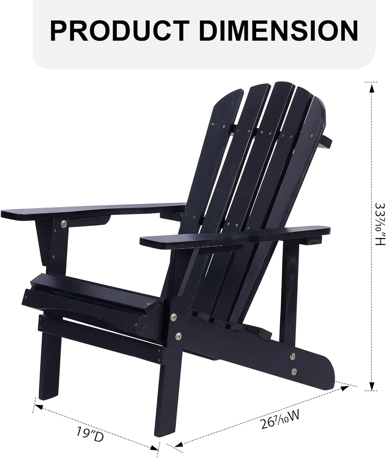 Adirondack Chair Solid Wood Accent Patio Chair Weather Resistant, Fire Pit Lounge Chairs, Ergonomic Outdoor Lounge Chairs for Backyard, Garden, Lawn and Beach (Dark Black)