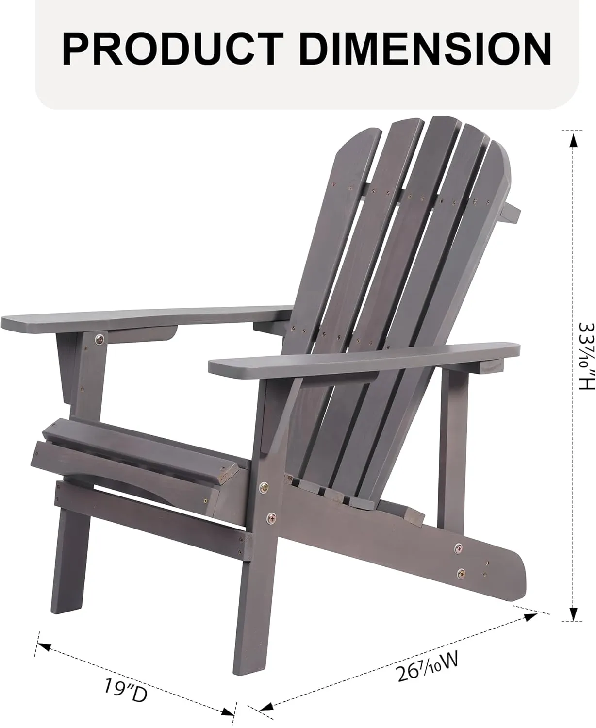 Adirondack Chair Solid Wood Accent Patio Chair Weather Resistant, Fire Pit Lounge Chairs, Ergonomic Outdoor Lounge Chairs for Backyard, Garden, Lawn, and Beach (Dark Gray)