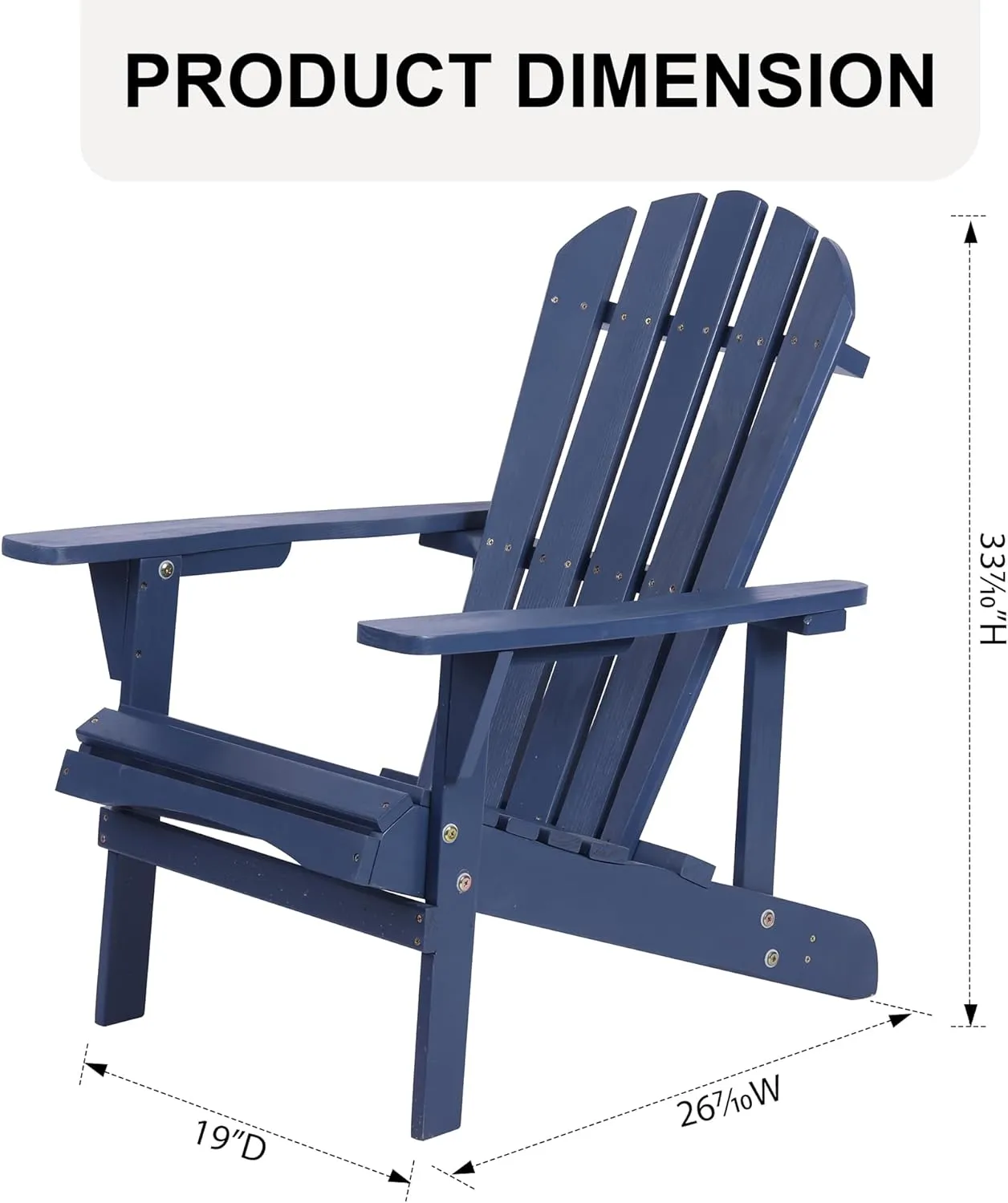 Adirondack Chair Solid Wood Accent Patio Chair Weather Resistant, Fire Pit Lounge Chairs, Ergonomic Outdoor Lounge Chairs for Backyard, Garden, Lawn, and Beach (Navy Blue)