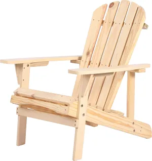 Adirondack Chair Solid Wood Accent Patio Chair Weather Resistant, Fire Pit Lounge Chairs, Ergonomic Outdoor Lounge Chairs for Backyard, Garden, Lawn, Beach, and Campfire Yard (Natural)
