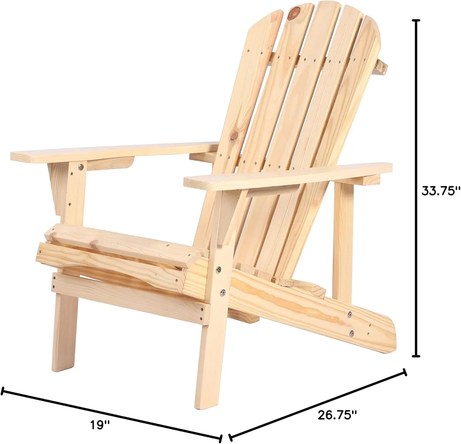 Adirondack Chair Solid Wood Accent Patio Chair Weather Resistant, Fire Pit Lounge Chairs, Ergonomic Outdoor Lounge Chairs for Backyard, Garden, Lawn, Beach, and Campfire Yard (Natural)