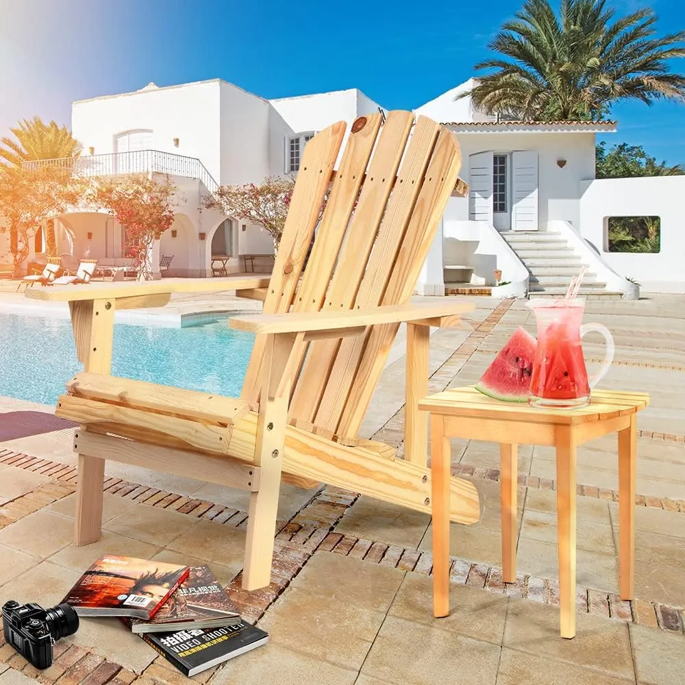 Adirondack Chair Solid Wood Accent Patio Chair Weather Resistant, Fire Pit Lounge Chairs, Ergonomic Outdoor Lounge Chairs for Backyard, Garden, Lawn, Beach, and Campfire Yard (Natural)