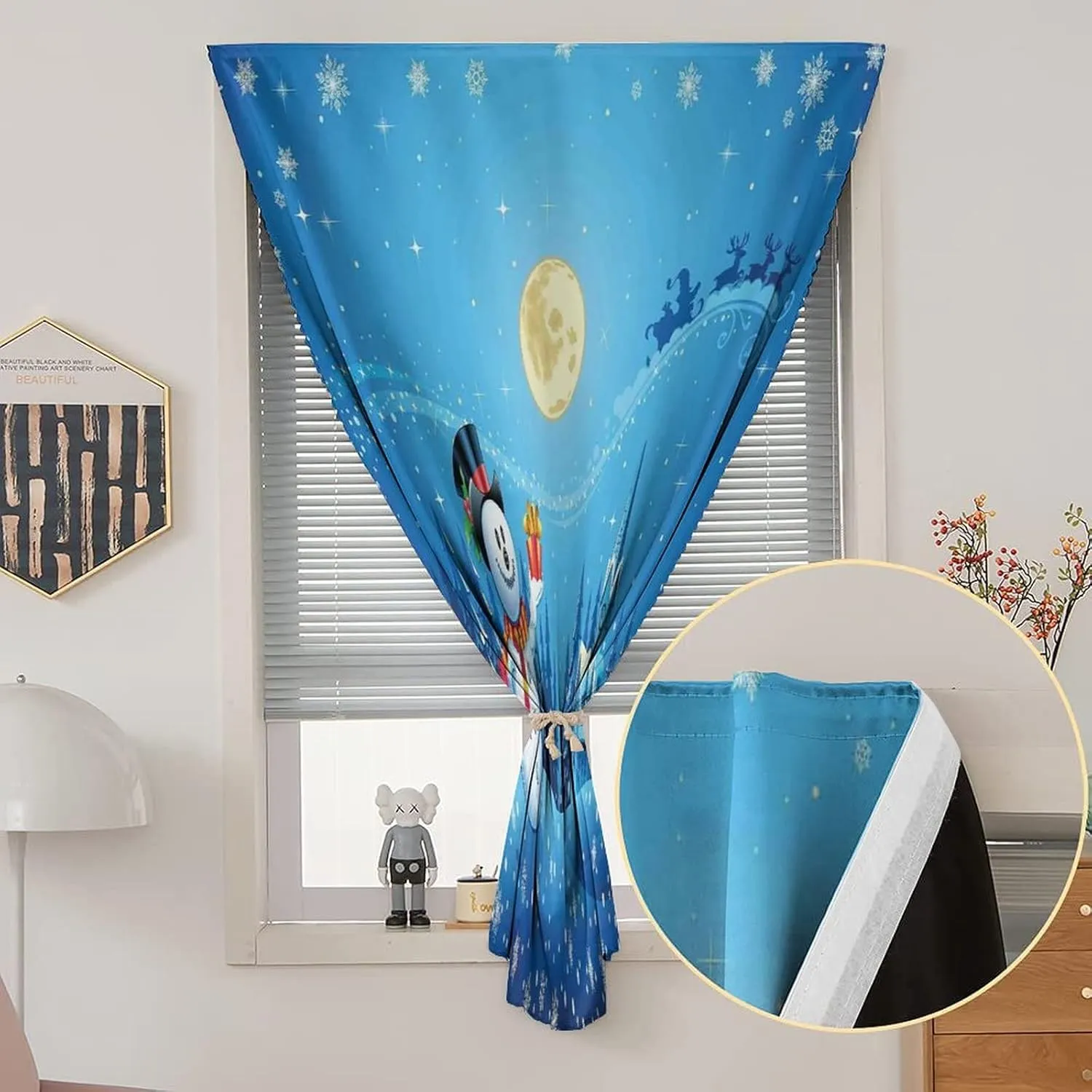 Adjustable Blackout Shades, Christmas Portable Blackout Curtain, Snowman Gets Gift from Santa Claus in Winter Print Living Room Bedroom Window Drapes,26W x40L Inch, for Kitchen Bathroom Living Room