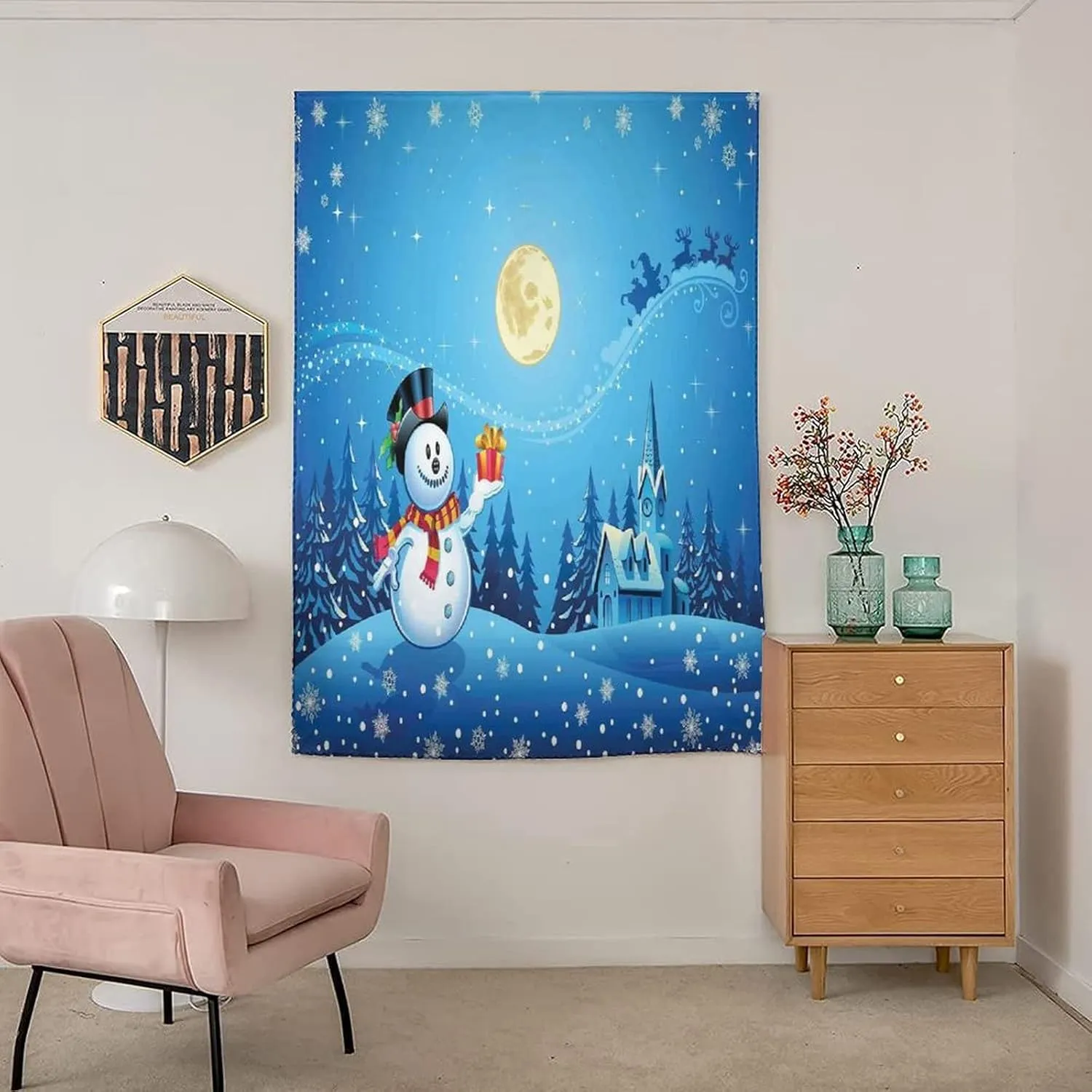 Adjustable Blackout Shades, Christmas Portable Blackout Curtain, Snowman Gets Gift from Santa Claus in Winter Print Living Room Bedroom Window Drapes,26W x40L Inch, for Kitchen Bathroom Living Room