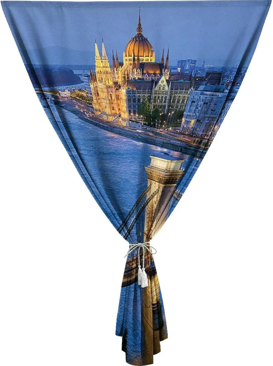 Adjustable Blackout Shades, European Cityscape Portable Blackout Curtain, River Of Budapest at Evening Illuminated Bridge Hungarian Print Living Room Bedroom Window Drapes,59W x72L Inches,for Bathroom