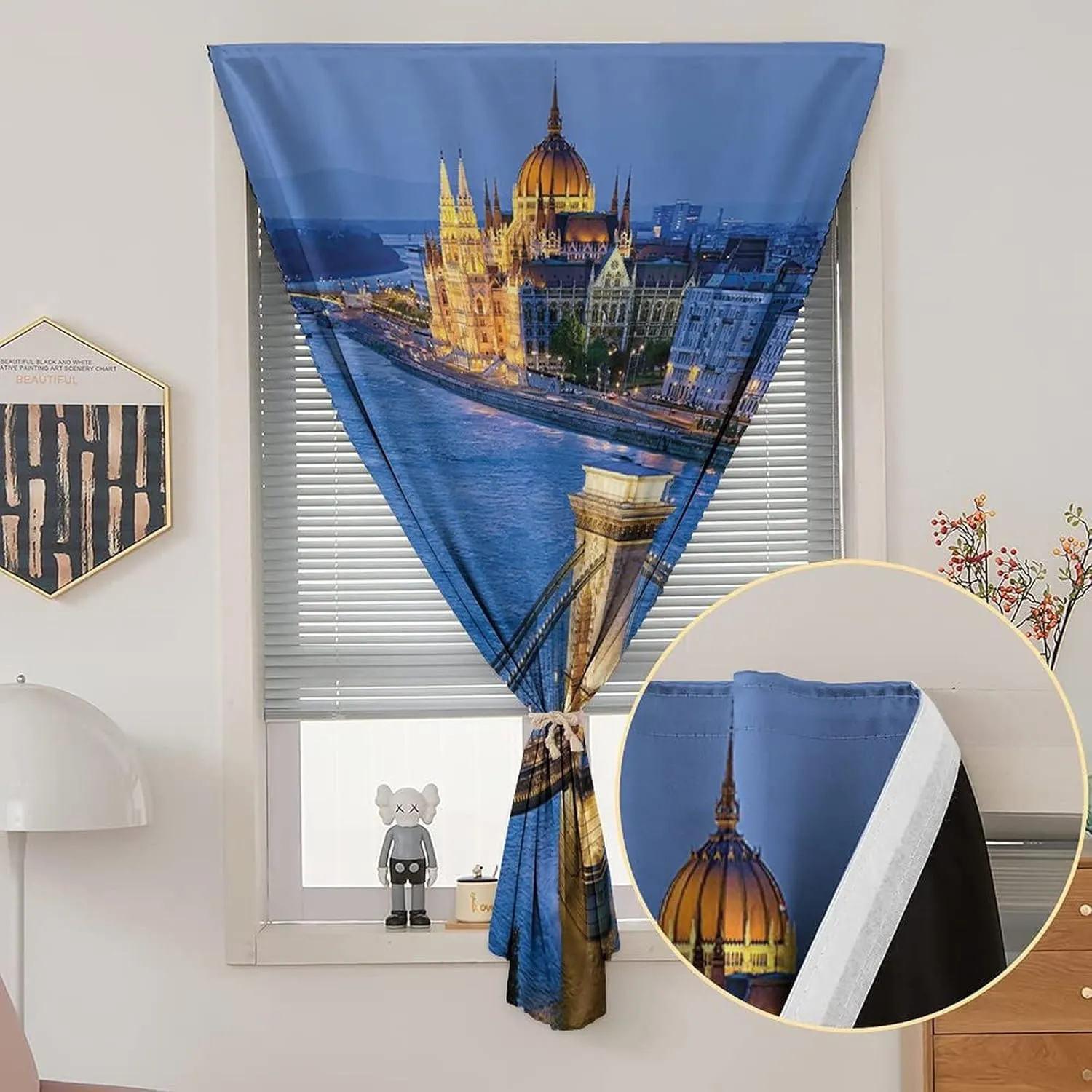 Adjustable Blackout Shades, European Cityscape Portable Blackout Curtain, River Of Budapest at Evening Illuminated Bridge Hungarian Print Living Room Bedroom Window Drapes,59W x72L Inches,for Bathroom