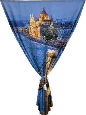 Adjustable Blackout Shades, European Cityscape Portable Blackout Curtain, River Of Budapest at Evening Illuminated Bridge Hungarian Print Living Room Bedroom Window Drapes,59W x72L Inches,for Bathroom