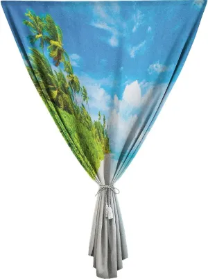 Adjustable Blackout Shades, Ocean Portable Blackout Curtain, Tropical Beach Sea Sky Landscape with Coconut Palm Trees Modern Print Living Room Bedroom Window Drapes,24W x40L Inches, for Kitchen