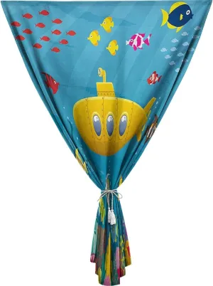 Adjustable Blackout Shades, Yellow Submarine Portable Blackout Curtain, Coral Reef Colorful Fish Ocean Life Tropic Print Living Room Bedroom Window Drapes,24W x40L Inches, for Children Kids Bedroom