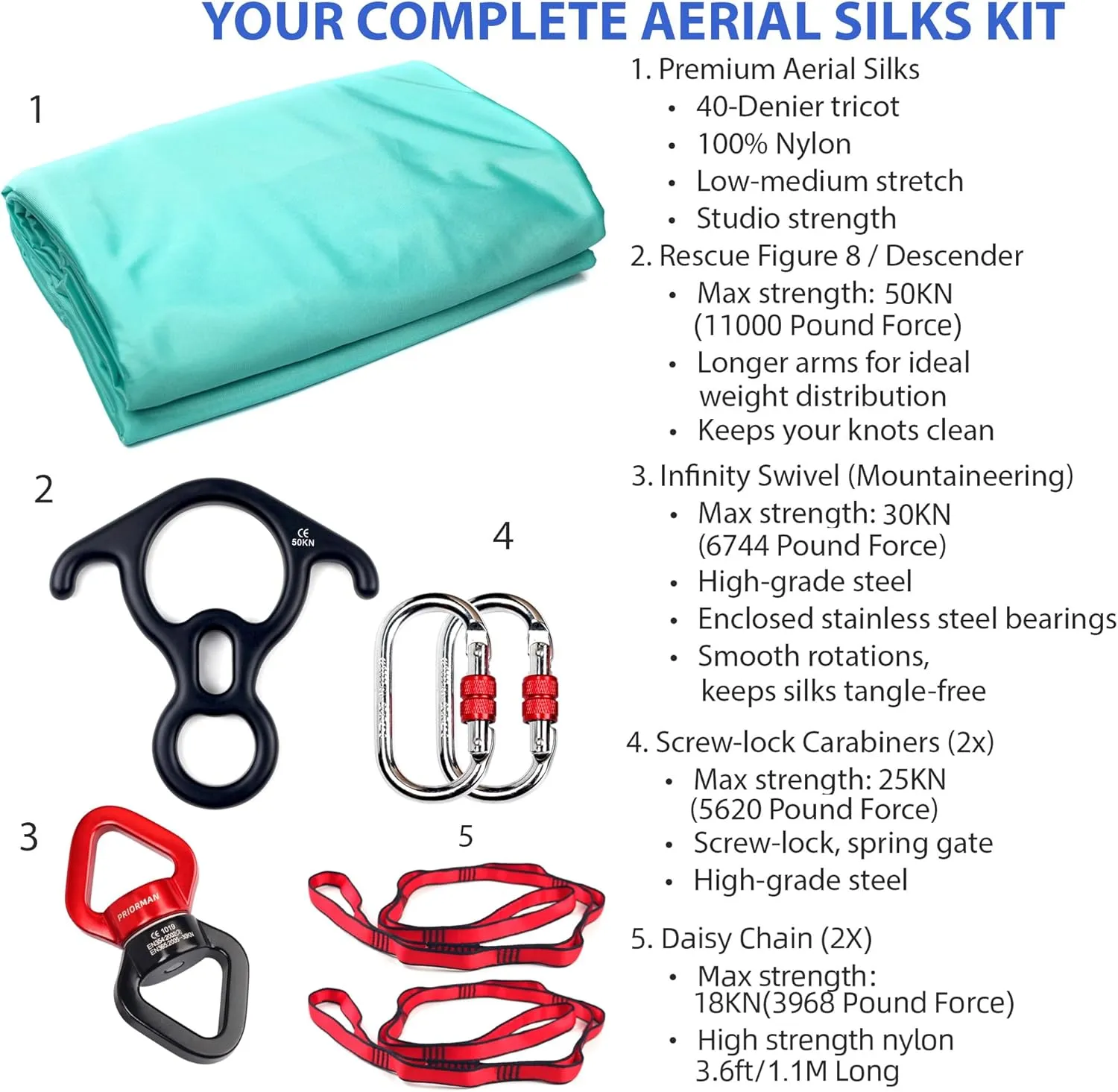 Aerial Silks Set, Premium Ariel Yoga Hammock 9 Yards Aerial Silk, Low-Stretch Fabric, Yoga Starter Kit for Home, Aerial Rig for All Skill Levels - All Hardware Included