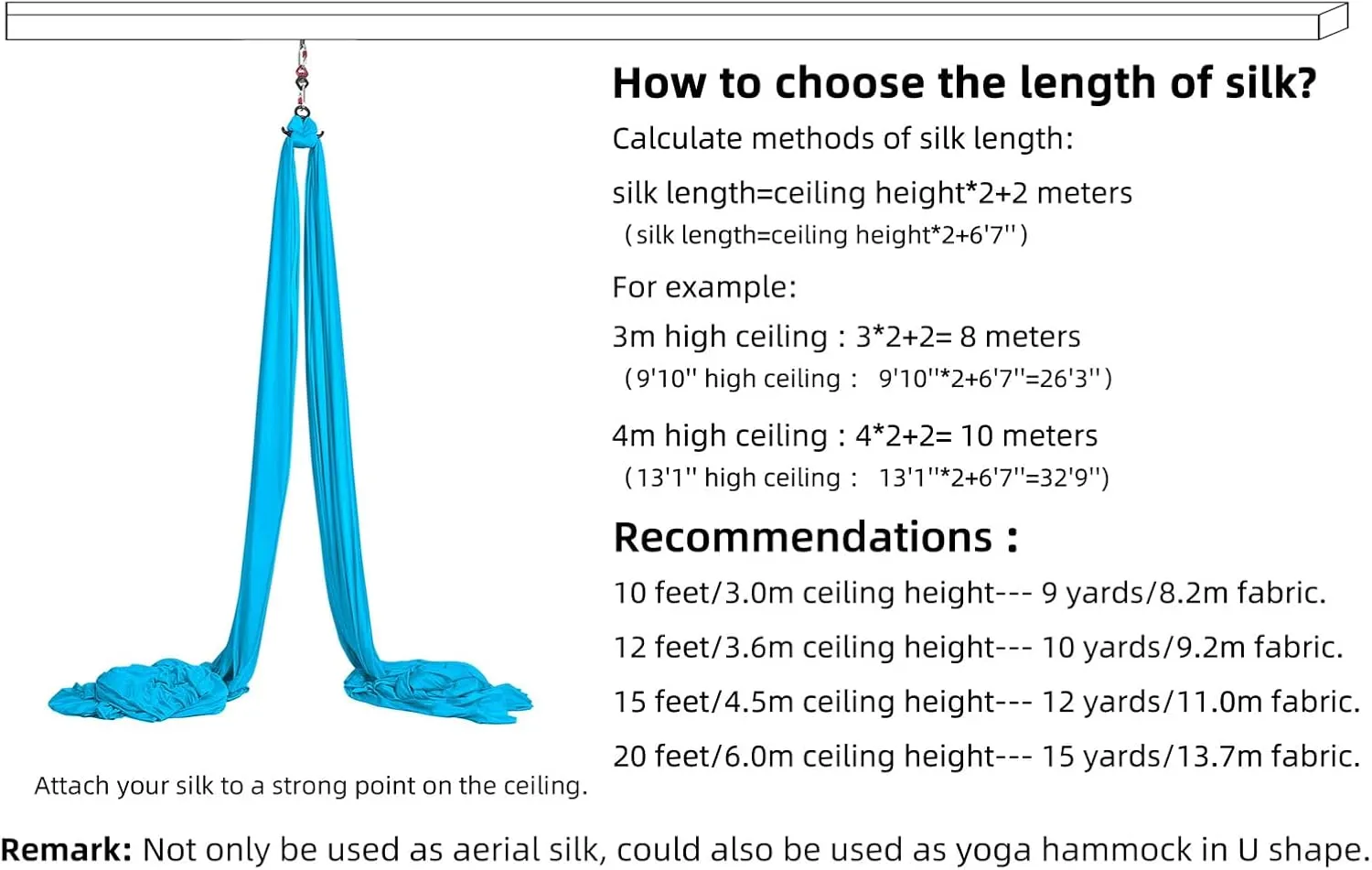 Aerial Silks Set, Premium Ariel Yoga Hammock 9 Yards Aerial Silk, Low-Stretch Fabric, Yoga Starter Kit for Home, Aerial Rig for All Skill Levels - All Hardware Included