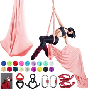 Aerial Silks Set, Premium Ariel Yoga Hammock 9 Yards Aerial Silk, Low-Stretch Fabric, Yoga Starter Kit for Home, Aerial Rig for All Skill Levels - All Hardware Included