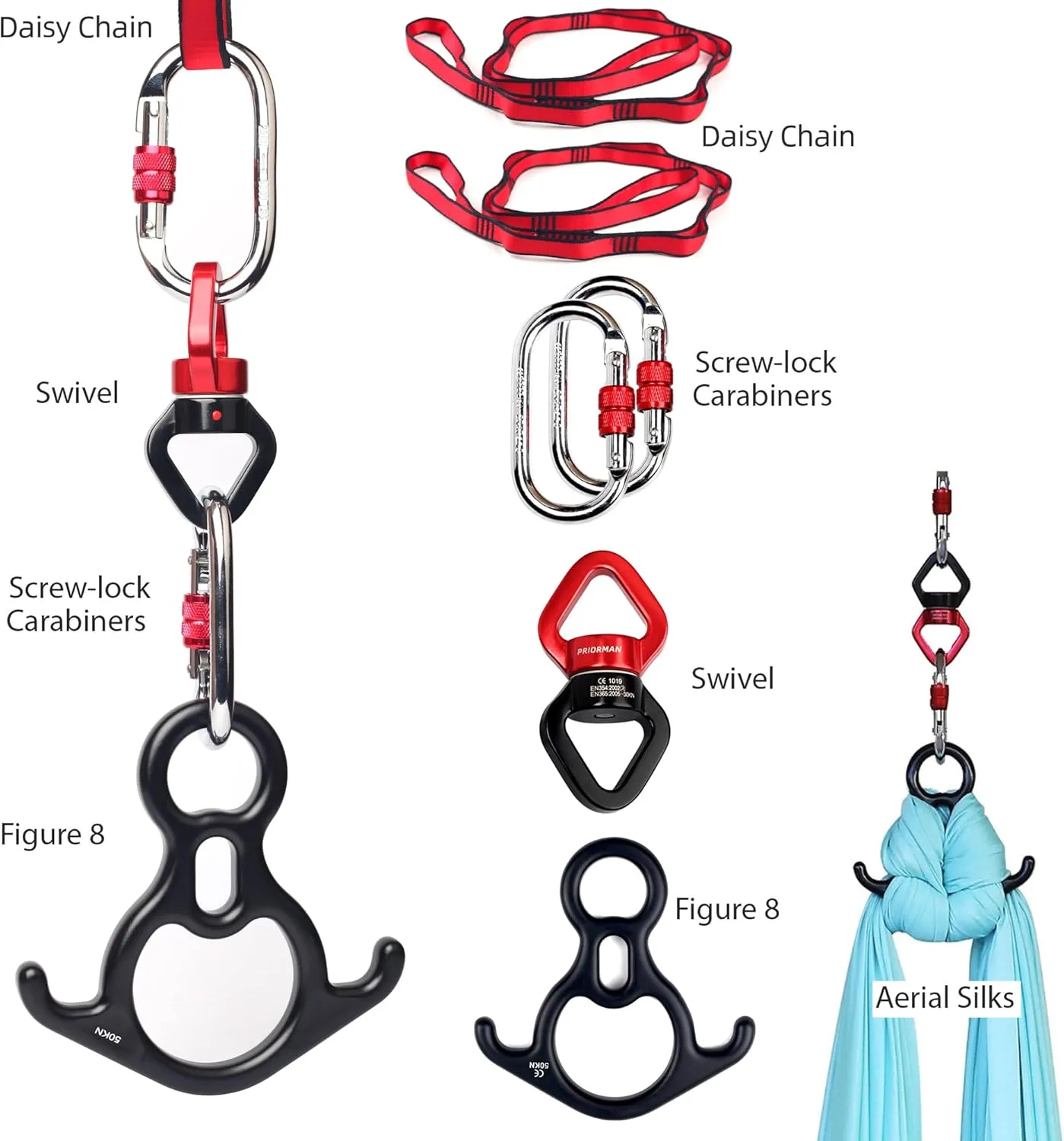 Aerial Silks Set, Premium Ariel Yoga Hammock 9 Yards Aerial Silk, Low-Stretch Fabric, Yoga Starter Kit for Home, Aerial Rig for All Skill Levels - All Hardware Included
