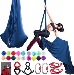 Aerial Silks Set, Premium Ariel Yoga Hammock 9 Yards Aerial Silk, Low-Stretch Fabric, Yoga Starter Kit for Home, Aerial Rig for All Skill Levels - All Hardware Included
