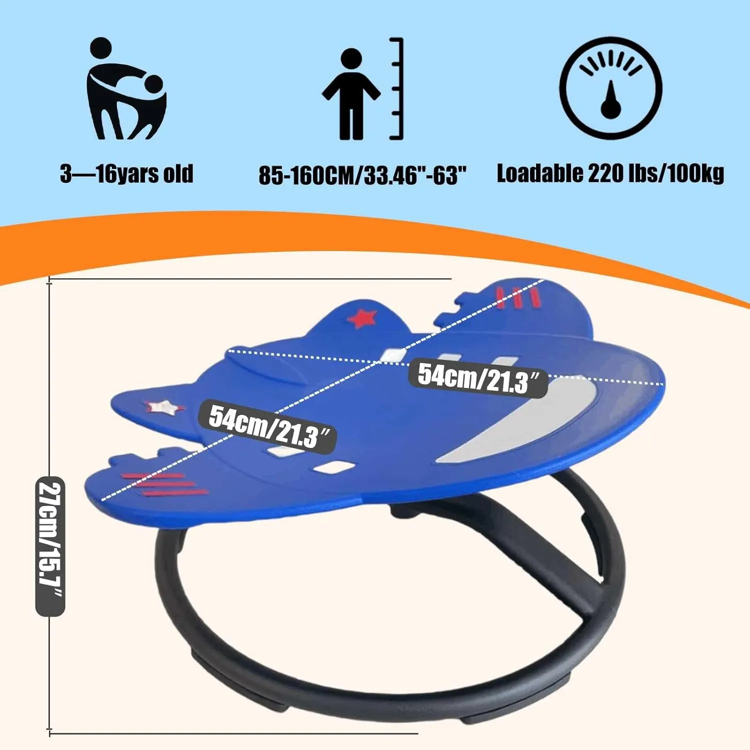 Airplane Kids Sensory Swivel Chair, Autism Spinning Chair for Kids Sensory,New Aircraft Model Sensory Toy Chair, Spin Sensory Chair,Training Body Coordination