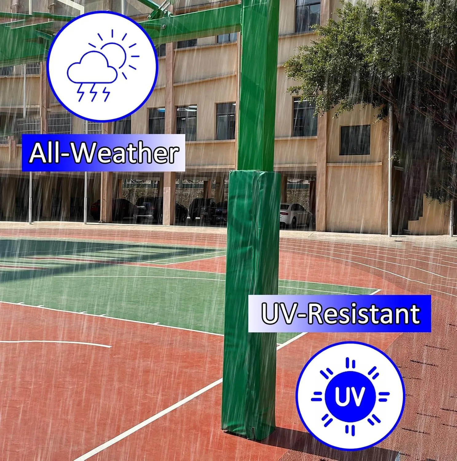 All-Weather Basketball Hoop Padding for Square Pole, Shock - Absorbing Basketball Hoop Post Pad, 3' 4' 5' 6' Padding to Wrap Around Metal Poles/Basement Post(Green,H 5ft/150cm)