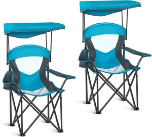 ALPHA CAMP Heavy Duty Canopy Lounge Chair Sunshade Hiking Travel Chair with Cup Holder