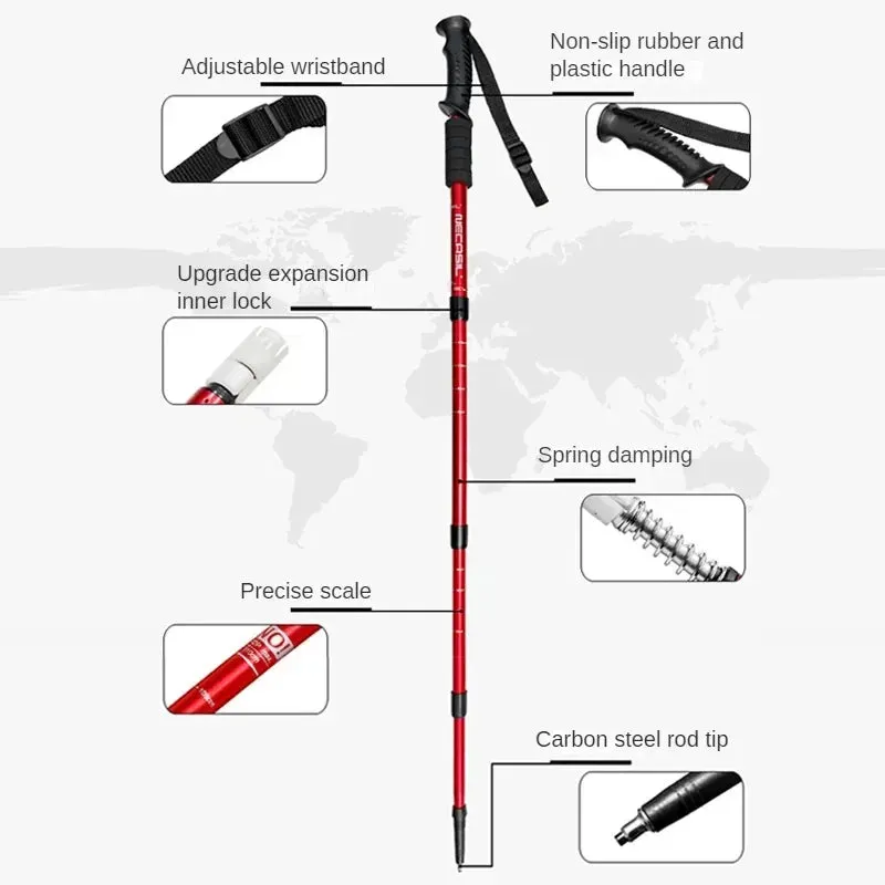 Aluminium Alloy Telescopic Hiking Poles - Ultralight Walking Cane with Shock Absorber for Trekking and Mountain Climbing