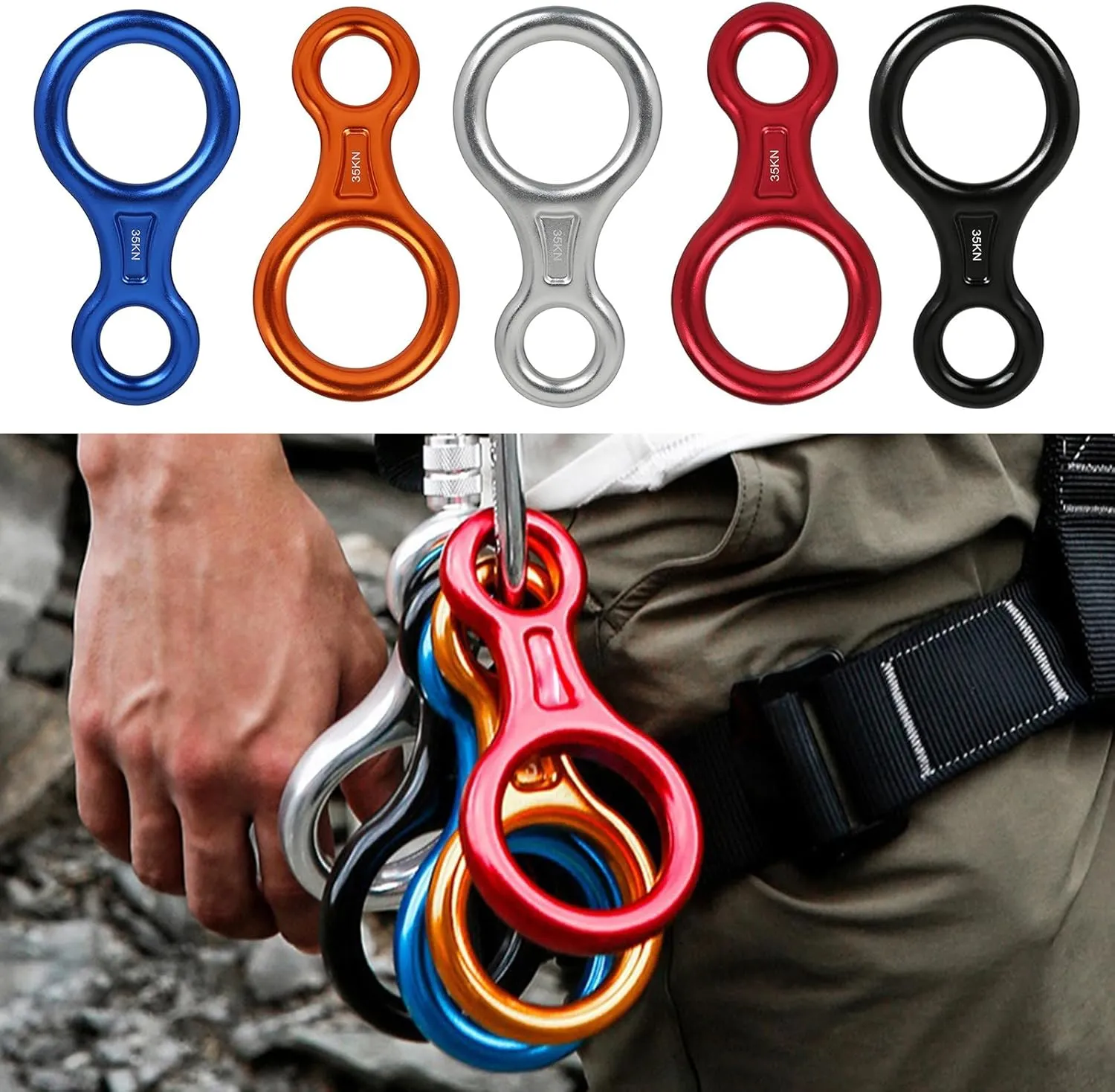 Aluminum Alloy 35KN Climbing Descender, Figure 8 Rope Device for Mountaineering, Outdoor Equipment