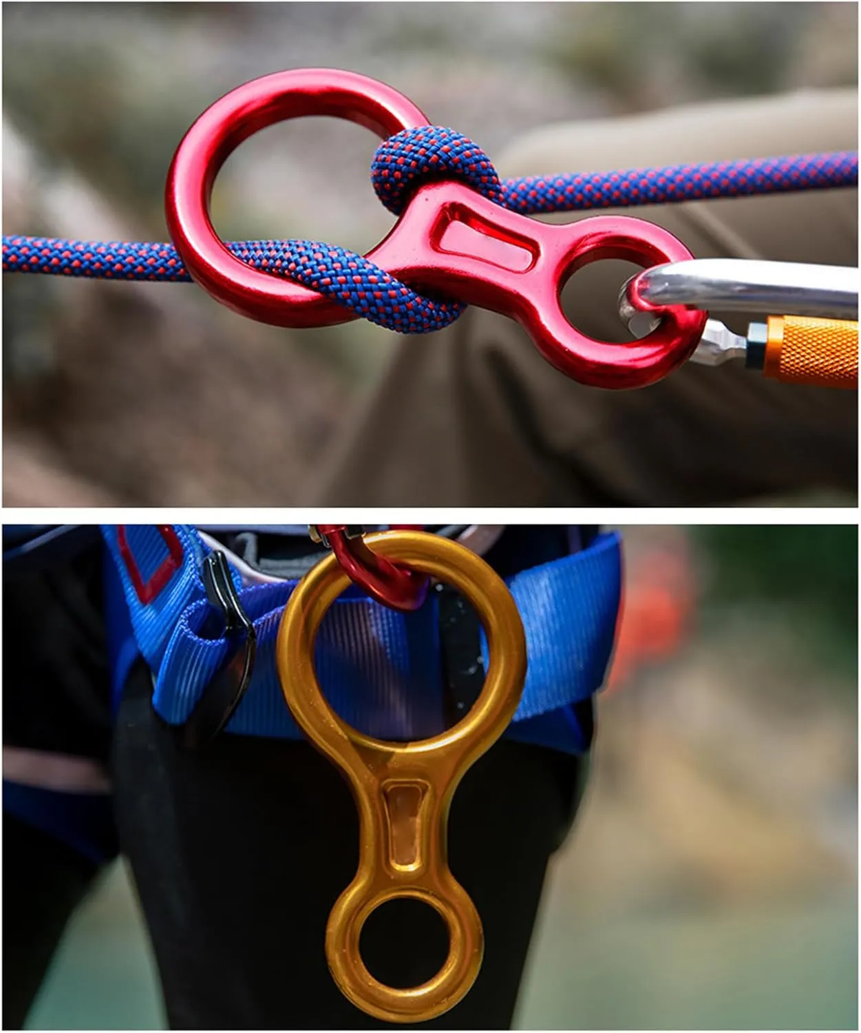 Aluminum Alloy 35KN Climbing Descender, Figure 8 Rope Device for Mountaineering, Outdoor Equipment