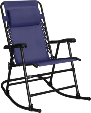 Amazon Basics Outdoor Patio Folding Reclining Lounge Rocking Chair with Pillow, Affordable Folding Chairs for Outside, Navy