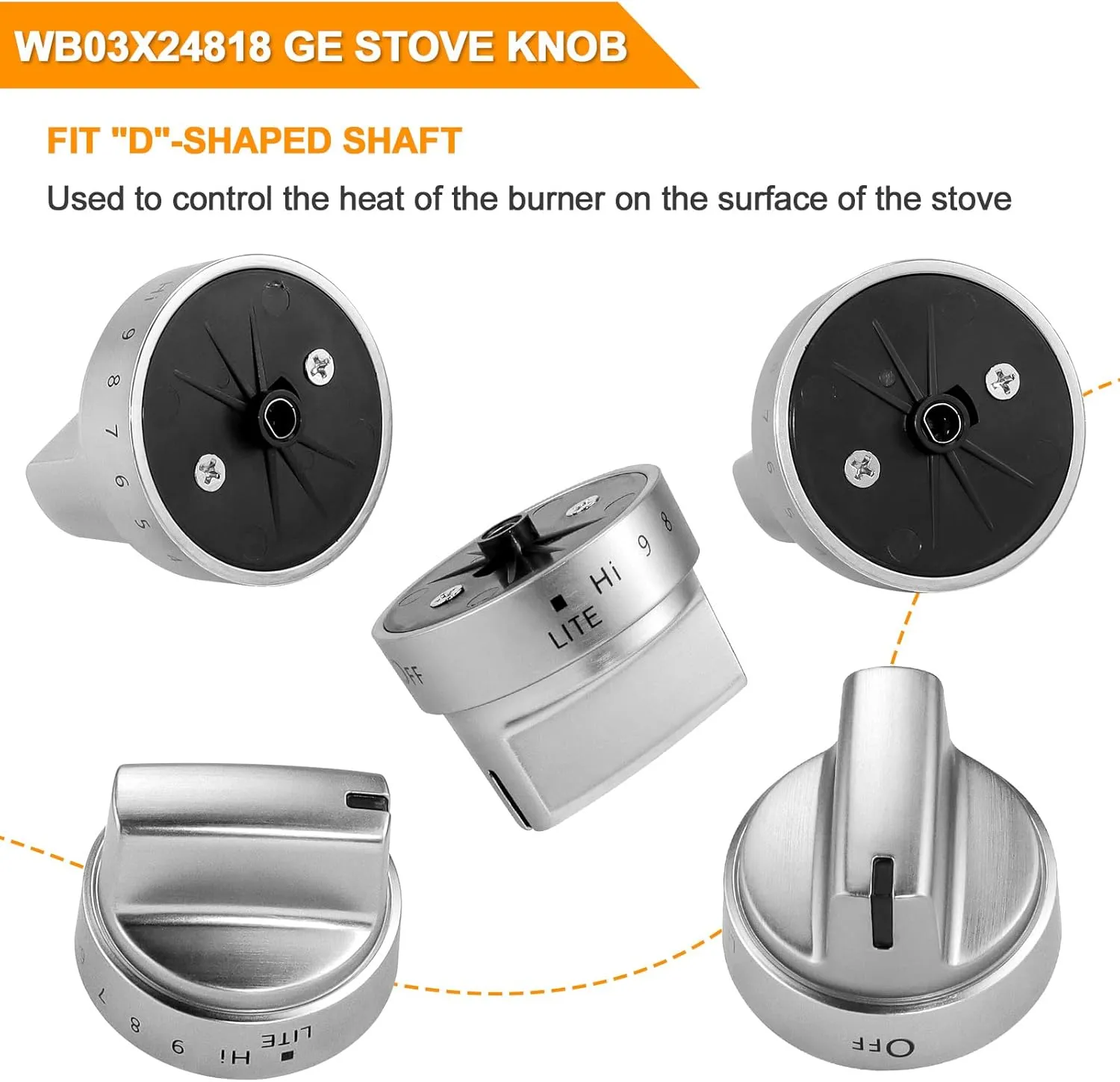 AMI PARTS Fits for GE Stove Knobs Replacement WB03X24818 Compatible with Ge Gas Range Stove Knobs - (Not Universal) Replace 4363588 AP5989029 PS11729081 EAP11729081 5-Pack B09Y8MTWZ2