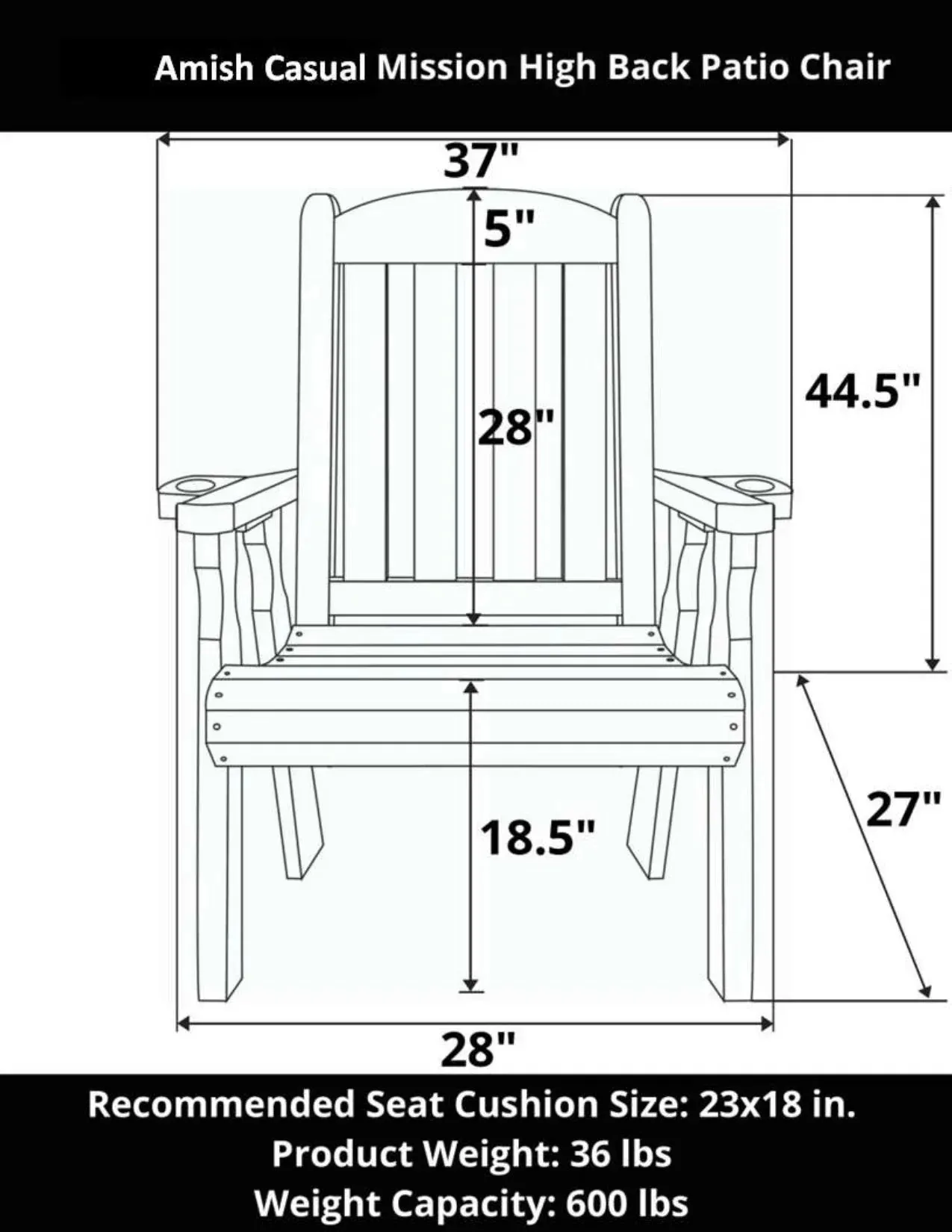 Amish Casual Heavy Duty 600 Lb High Back Mission Treated Patio Chair