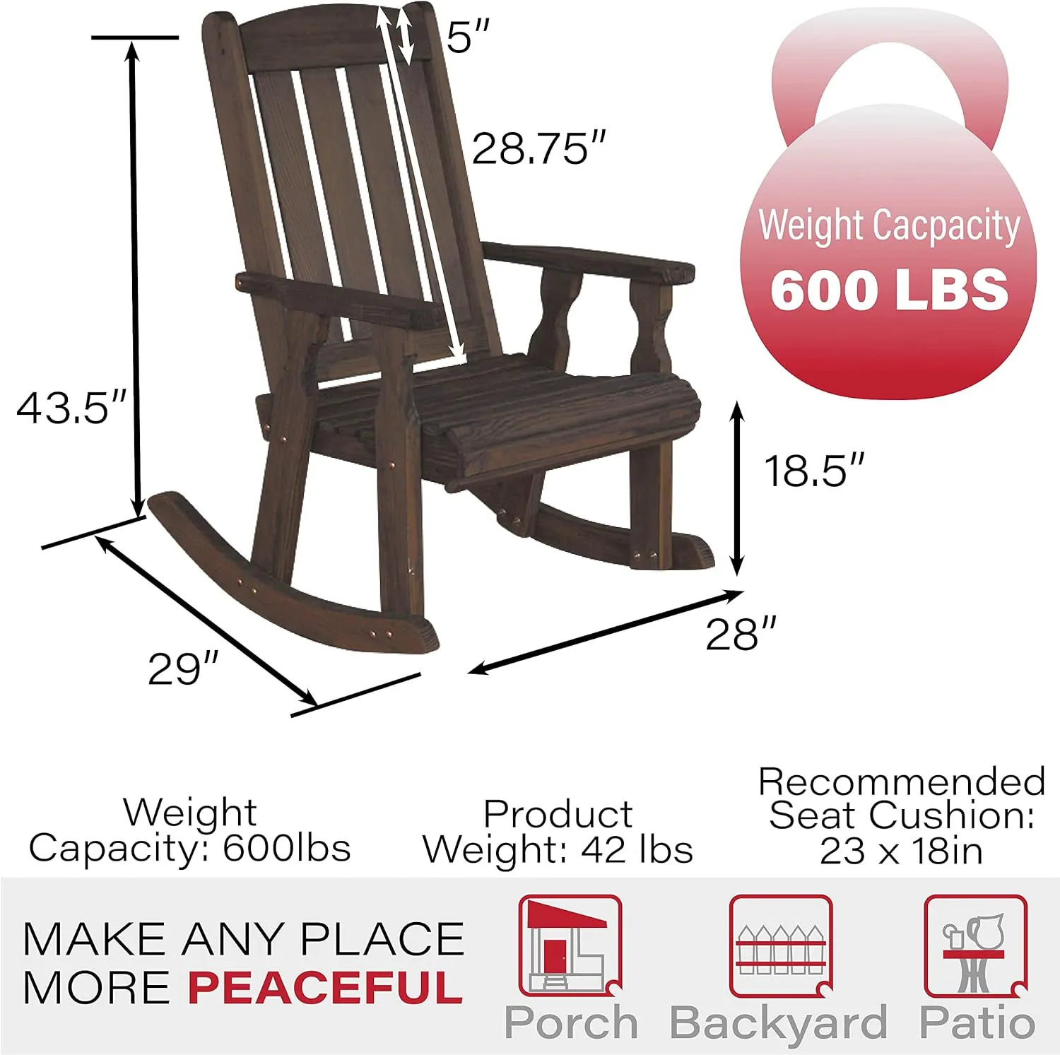 Amish Heavy Duty 600 Lb Mission Pressure Treated Rocking Chair (Dark Walnut Stain)
