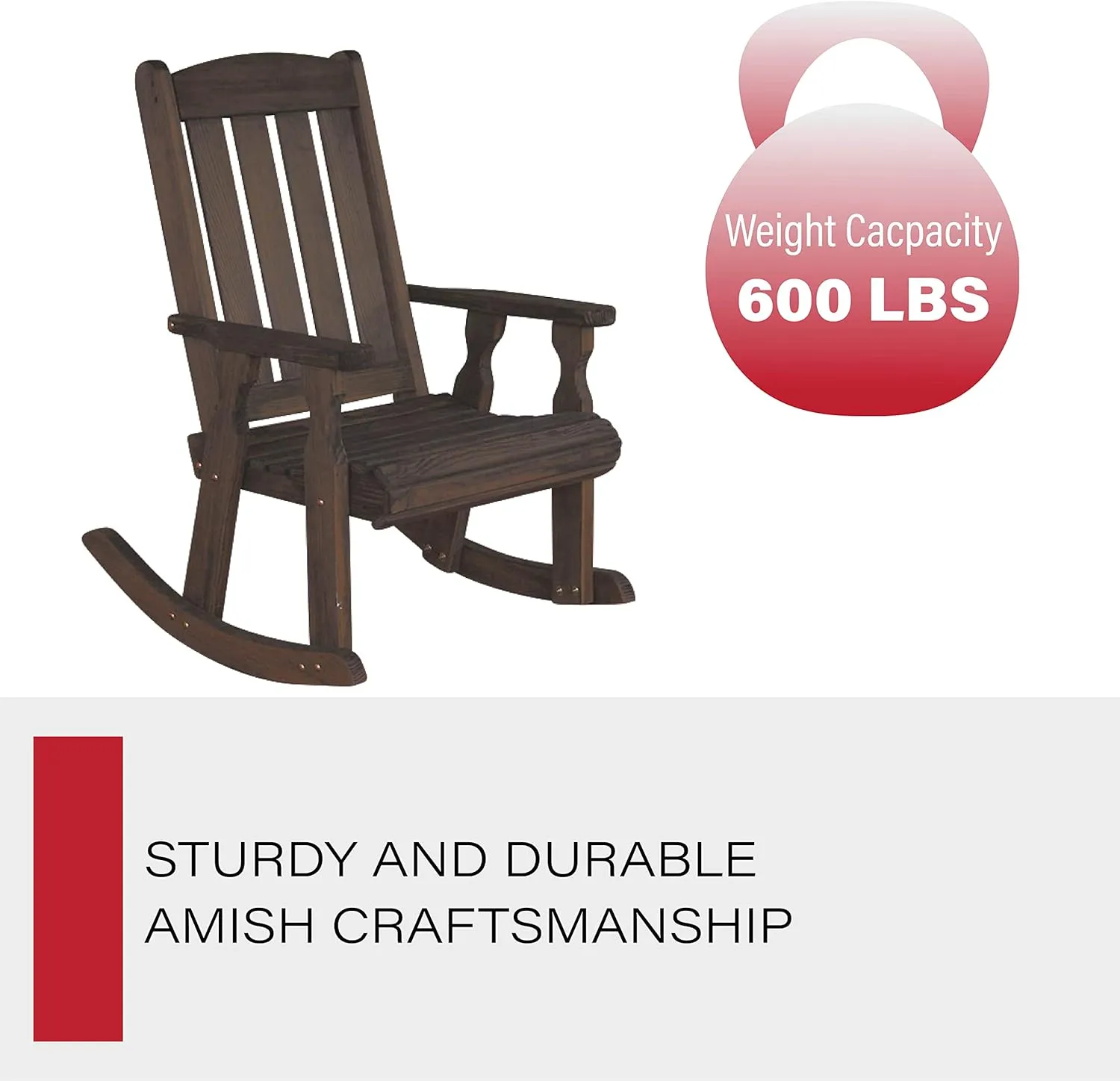 Amish Heavy Duty 600 Lb Mission Pressure Treated Rocking Chair (Dark Walnut Stain)