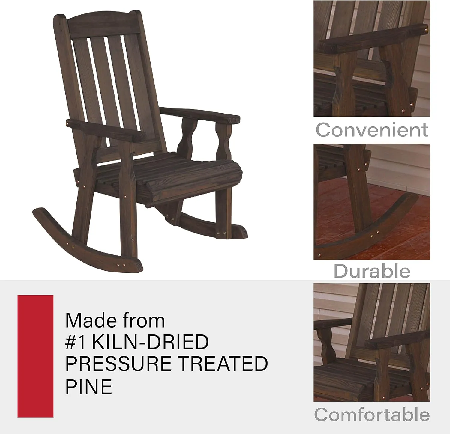 Amish Heavy Duty 600 Lb Mission Pressure Treated Rocking Chair (Dark Walnut Stain)