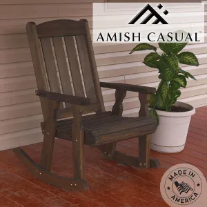 Amish Heavy Duty 600 Lb Mission Pressure Treated Rocking Chair (Dark Walnut Stain)