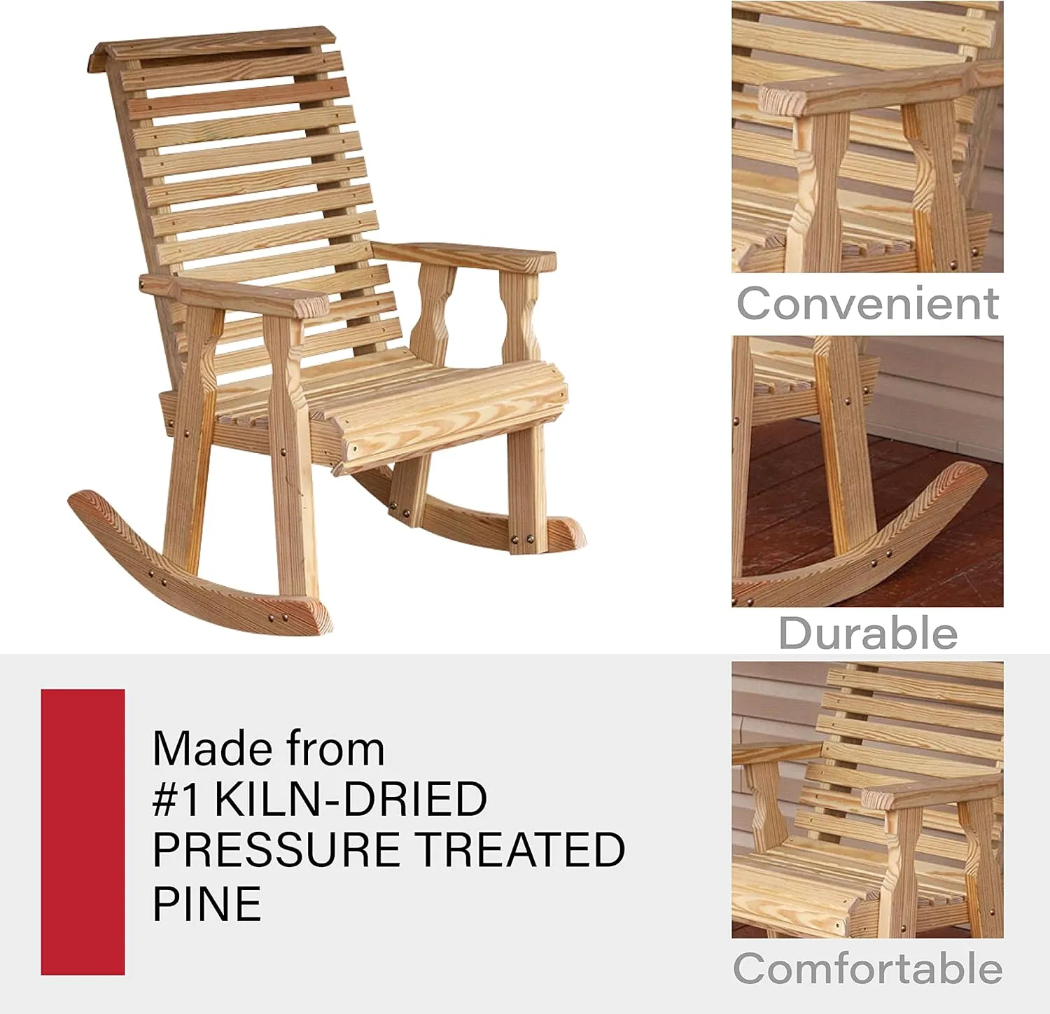 Amish Heavy Duty 600 Lb Roll Back Pressure Treated Rocking Chair (Unfinished)